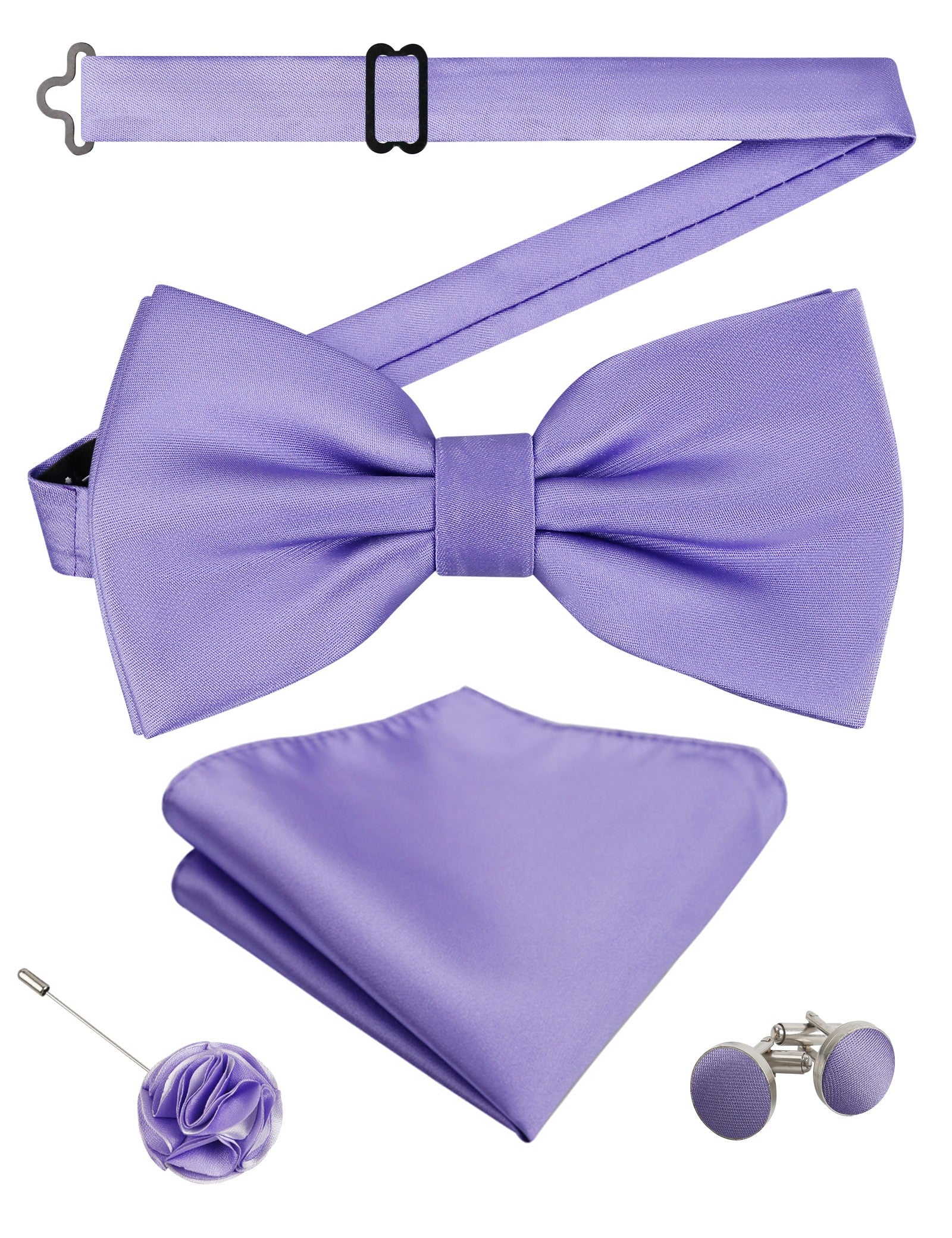 Alizeal Mens 4Pcs Bow Tie Pocket Square Boutonniere Cufflinks Set-094