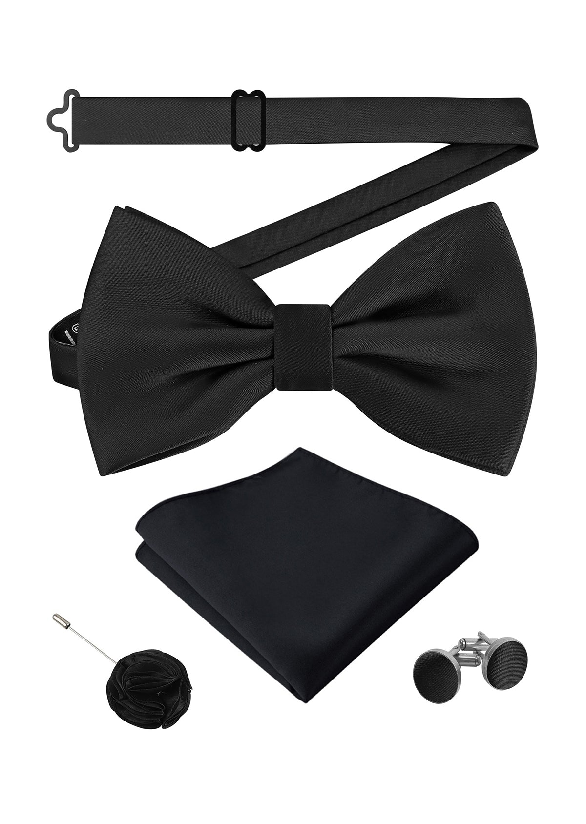 Alizeal Mens 4Pcs Bow Tie Pocket Square Boutonniere Cufflinks Set-094