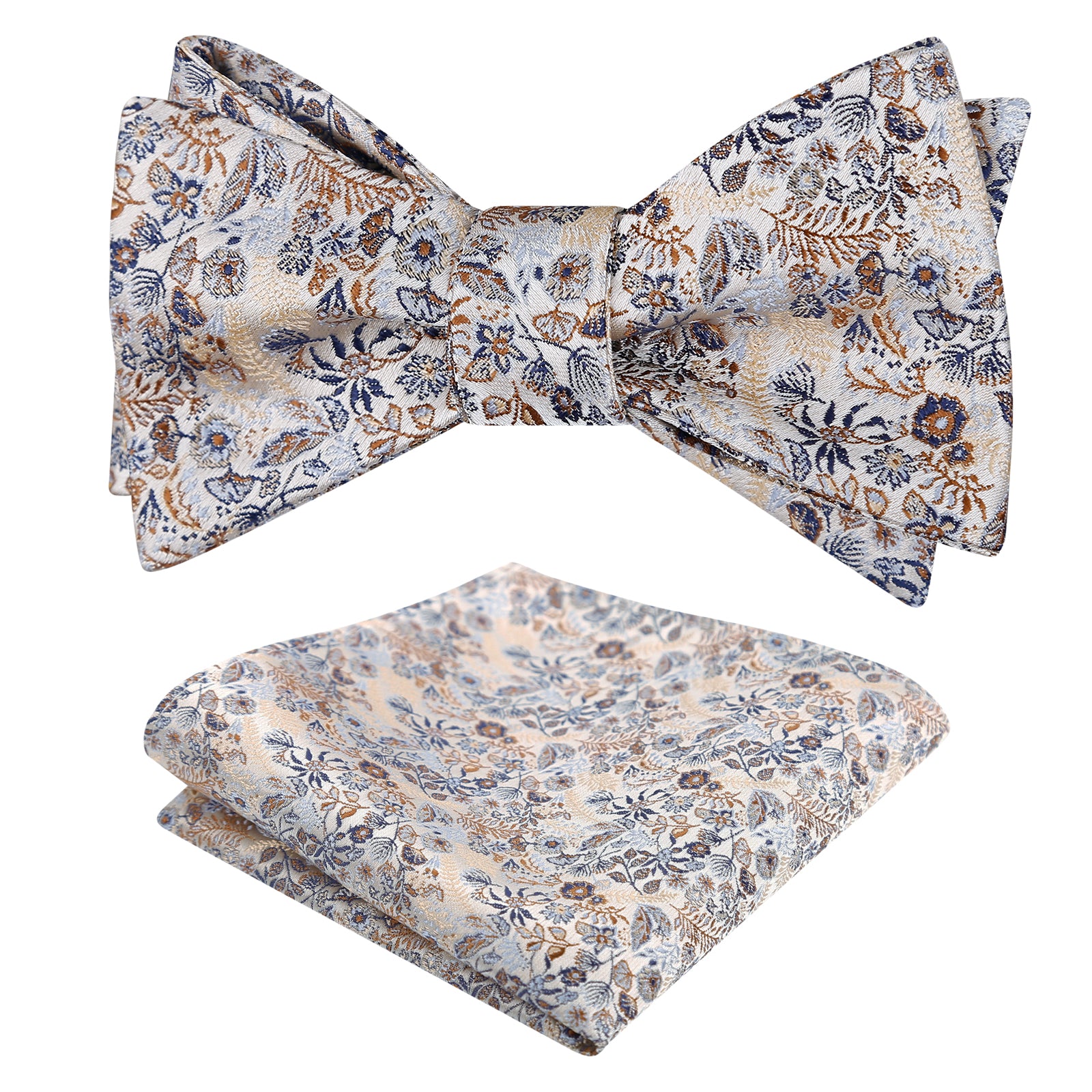 Mens 2pcs Self-tied Vintage Floral Leaf Pattern Bow Tie with Pocket Square Set-059