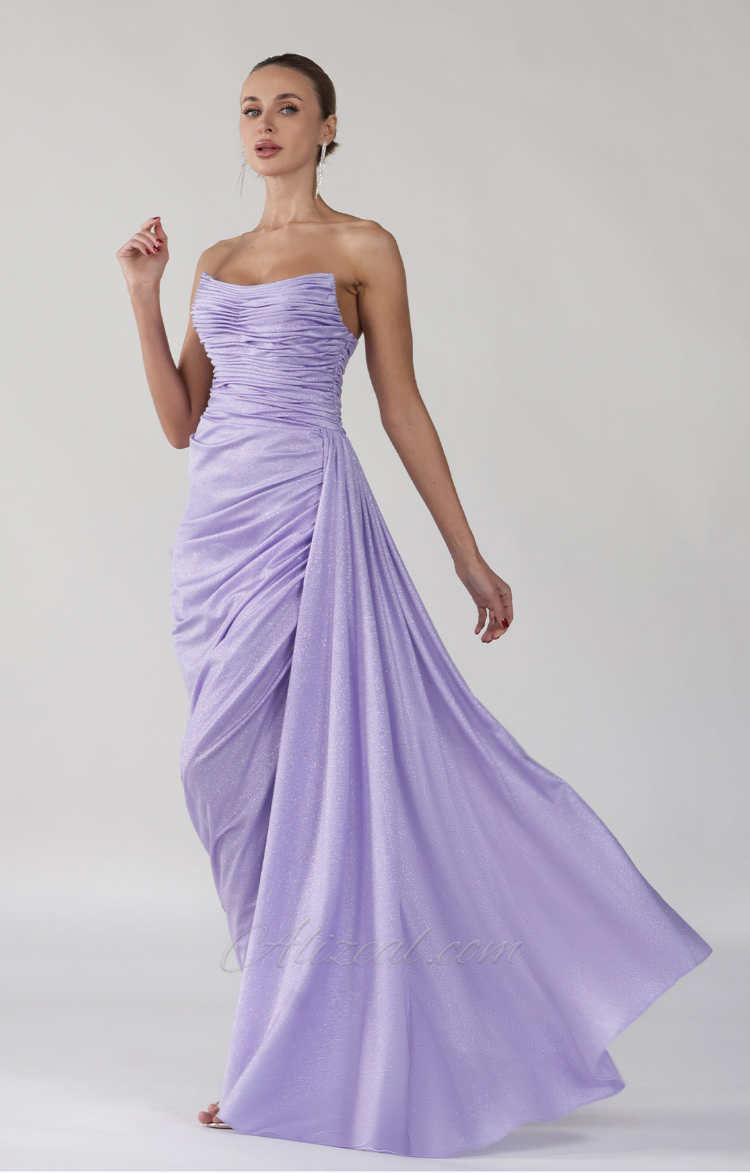 Strapless Square Collar Backless Evening Dress with Pleats
