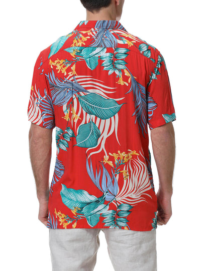 Alizeal Mens Hawaiian Short Sleeve Shirts Floral Casual Button Down Summer Aloha Beach Shirts, Red-orange(leaf)