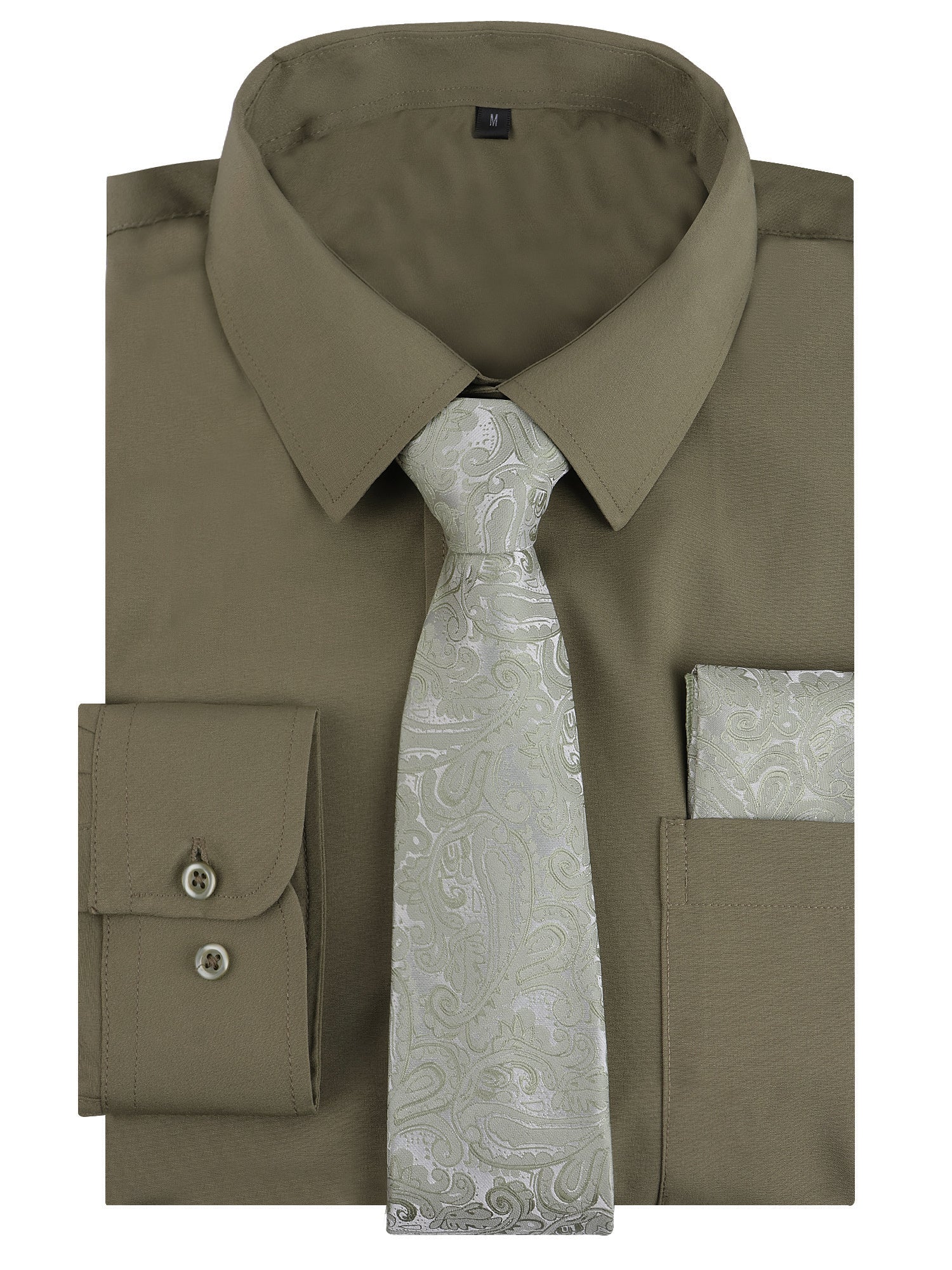 3pcs Green Series Mens Dress Shirt with Tie Pocket Square Set