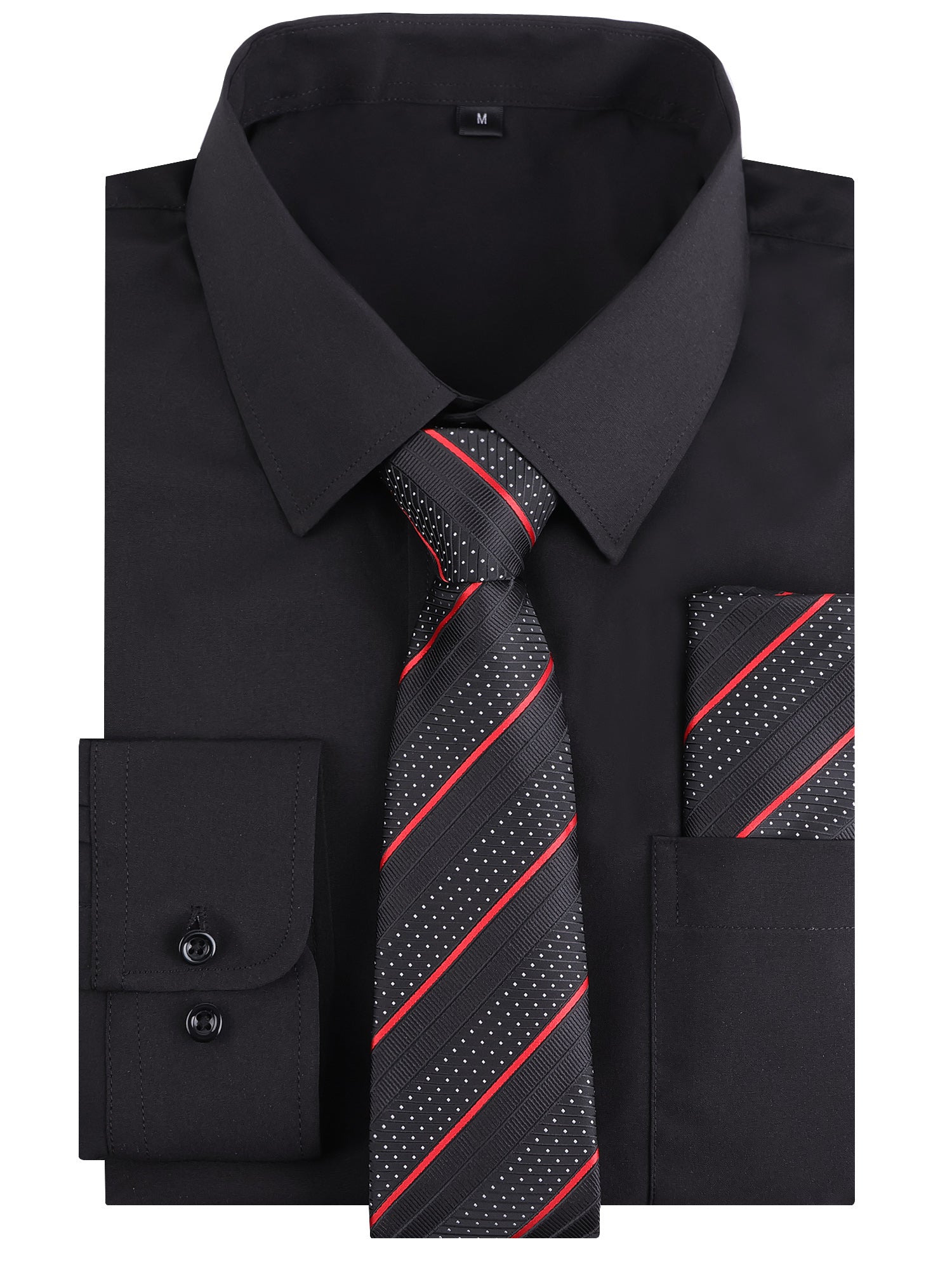 3pcs Mens Dress Shirt with Tie Pocket Square Set Classic Long Sleeve Shirts Matching Necktie Button Down Shirt-105