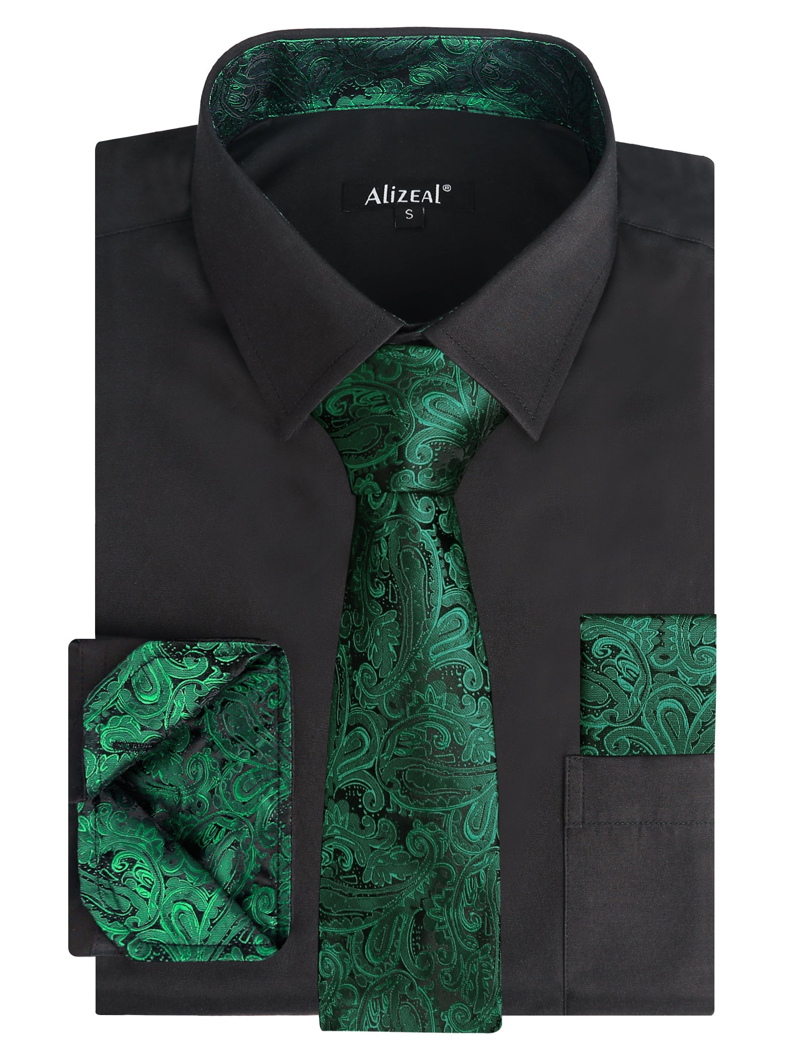 3pcs Mens Dress Shirt with Tie Pocket Square Set Classic Long Sleeve Shirts Matching Necktie Button Down Shirt-105