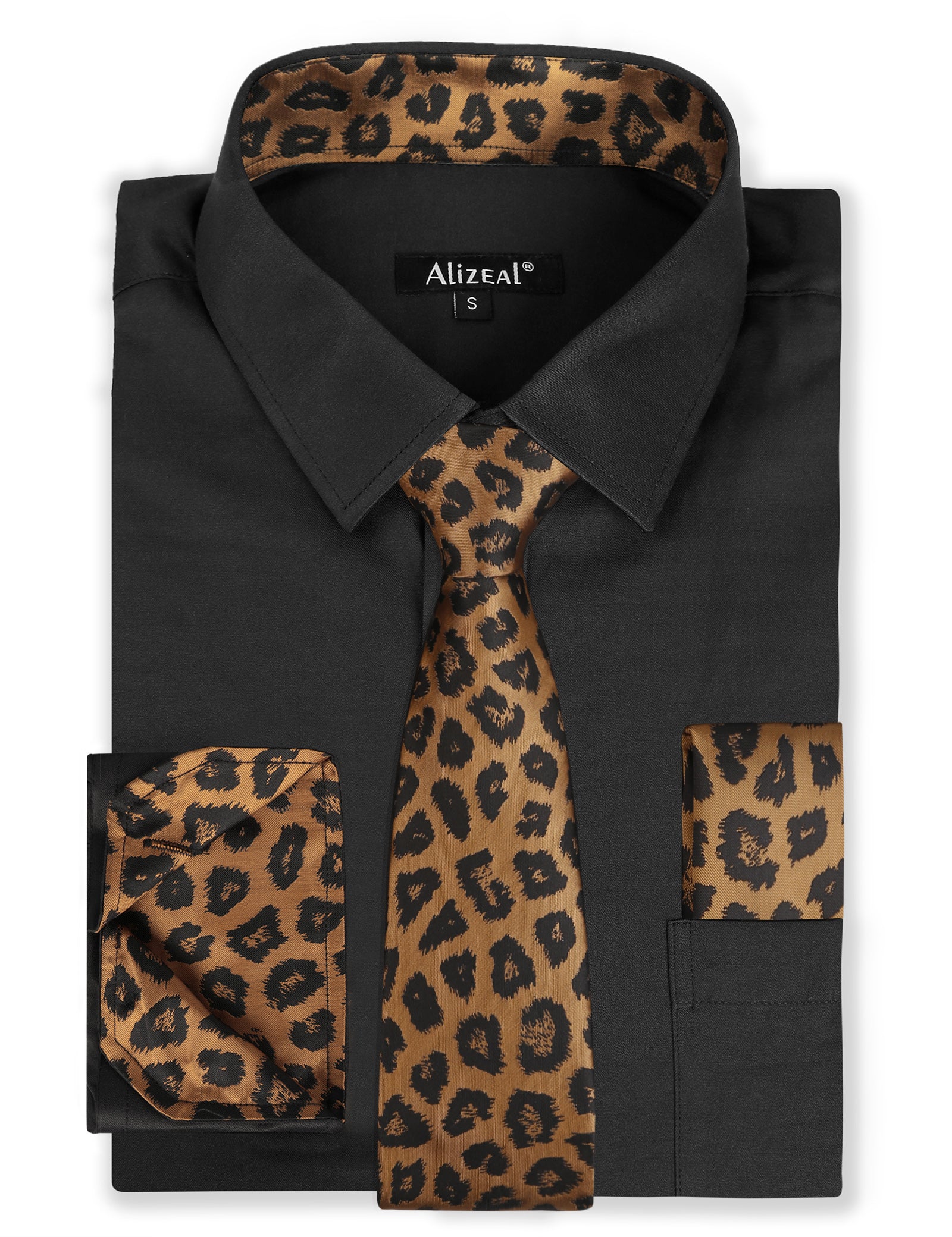 3pcs Mens Dress Shirt with Tie Pocket Square Set Classic Long Sleeve Shirts Matching Necktie Button Down Shirt-105