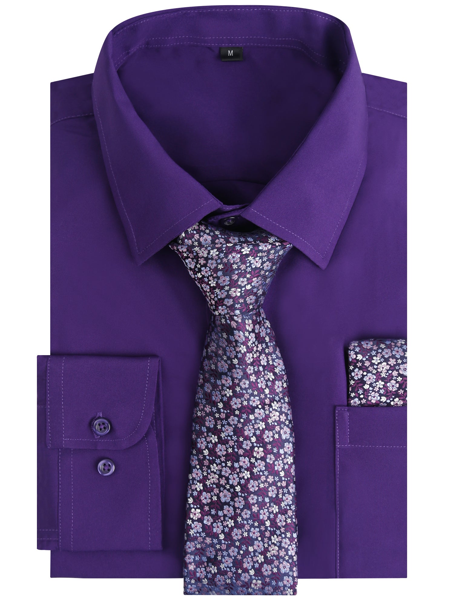 3pcs Dark Color Mens Dress Shirt with Tie Pocket Square Set