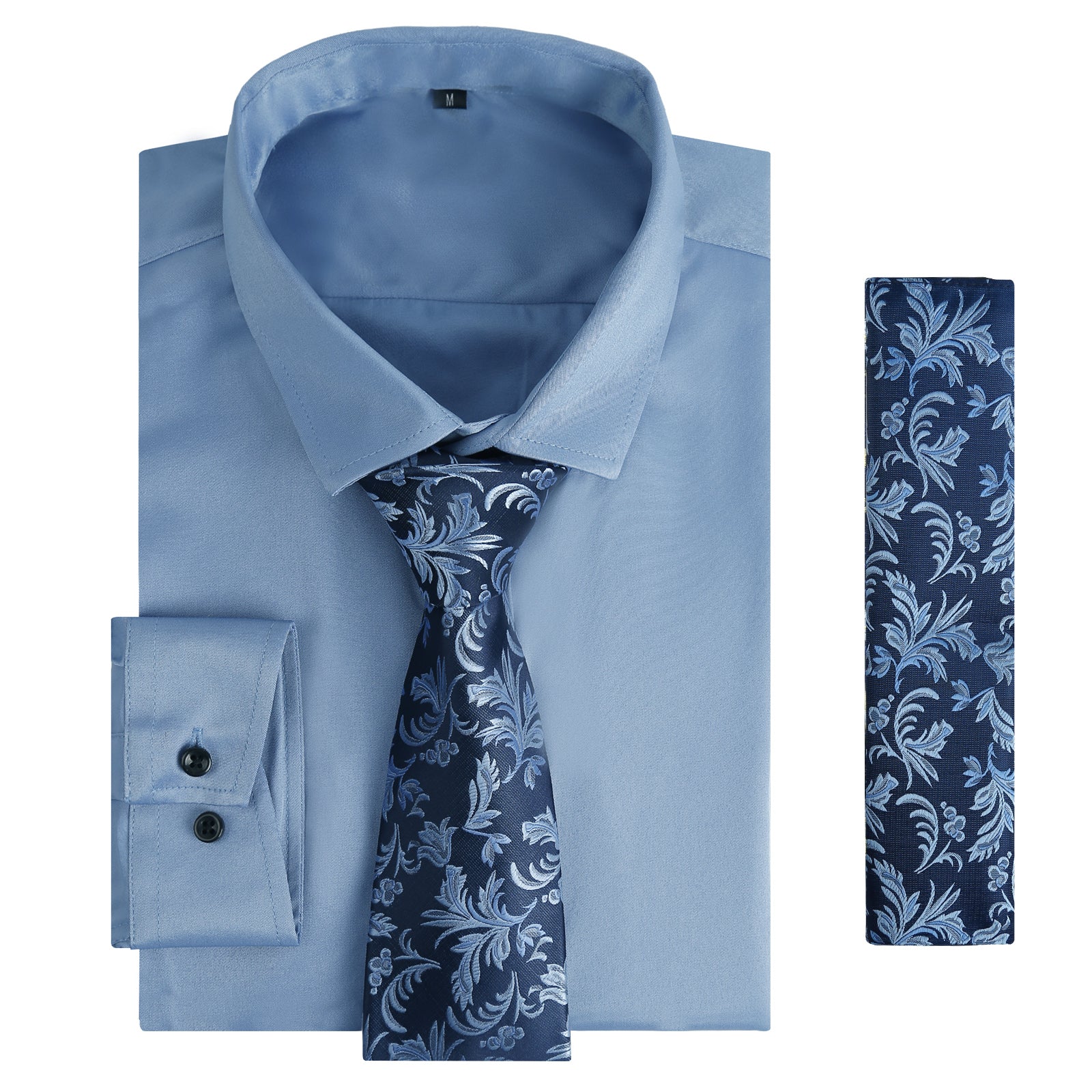 3pcs Dark Color Mens Dress Shirt with Tie Pocket Square Set