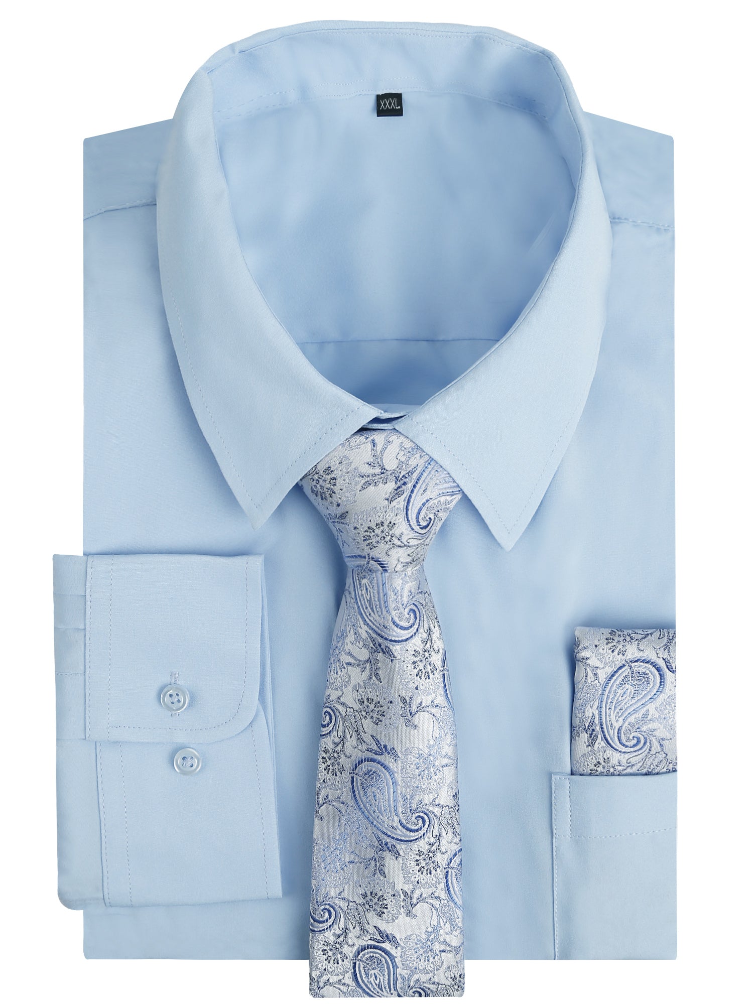 3pcs Light Color Mens Dress Shirt with Tie Pocket Square Set