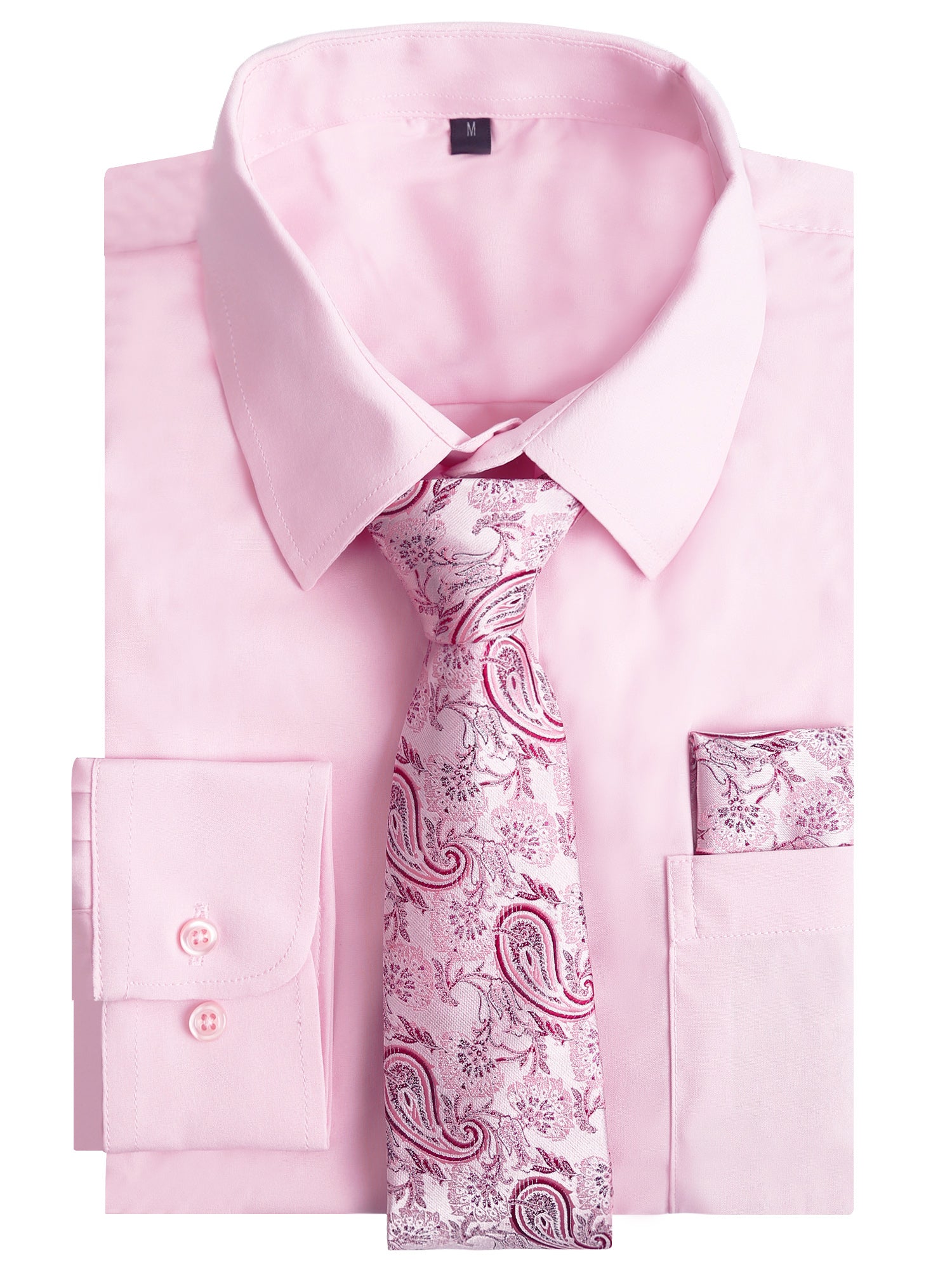 3pcs Light Color Mens Dress Shirt with Tie Pocket Square Set