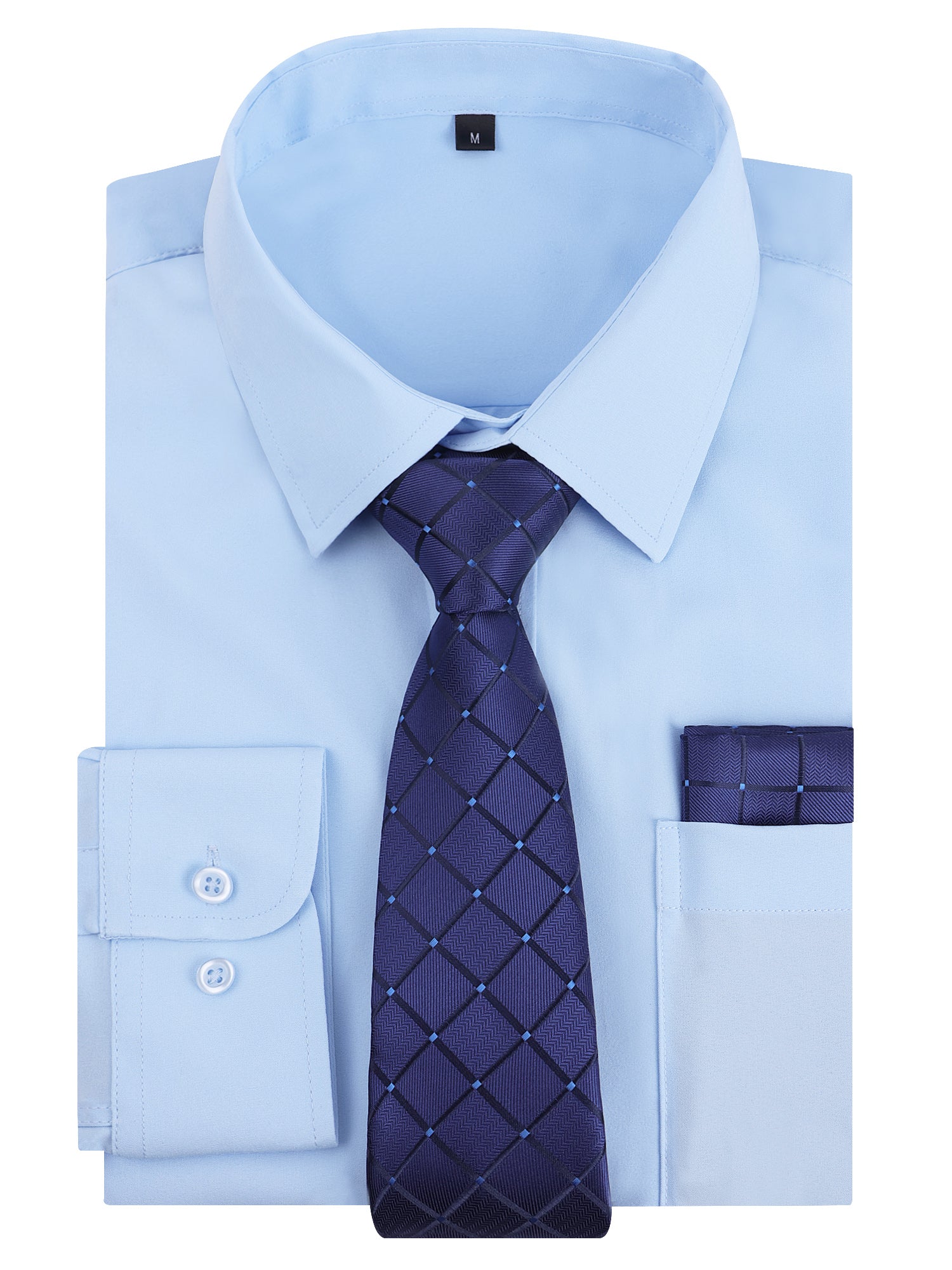 3pcs Blue Series Mens Dress Shirt with Tie Pocket Square Set