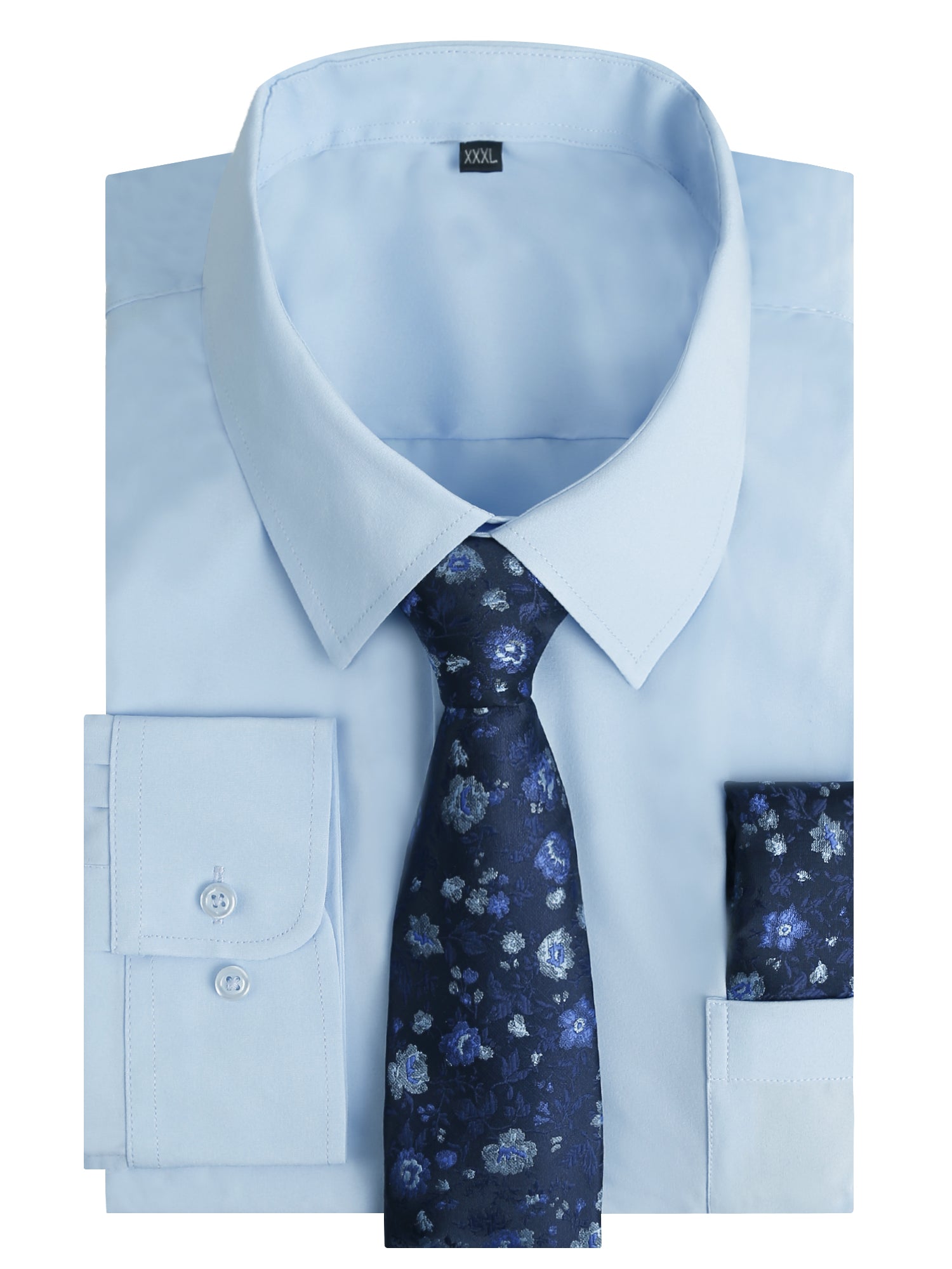 3pcs Mens Dress Shirt with Tie Pocket Square Set Classic Long Sleeve Shirts Matching Necktie Button Down Shirt-105