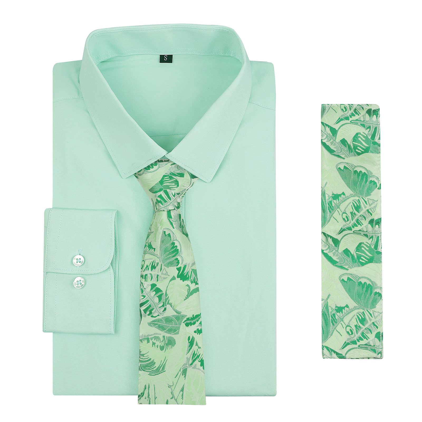 3pcs Mens Dress Shirt with Tie Pocket Square Set Classic Long Sleeve Shirts Matching Necktie Button Down Shirt-105