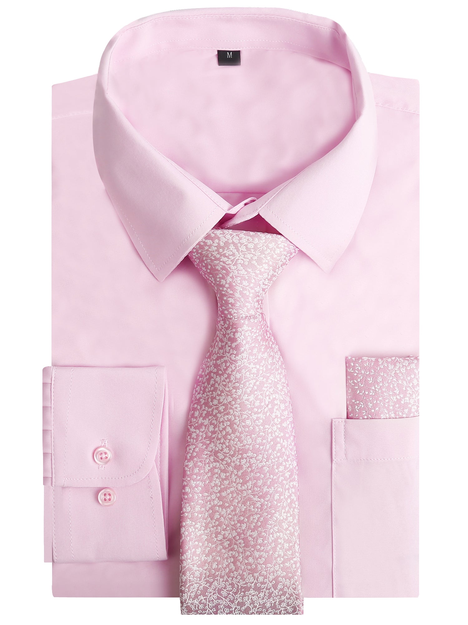 3pcs Mens Dress Shirt with Tie Pocket Square Set Classic Long Sleeve Shirts Matching Necktie Button Down Shirt-105