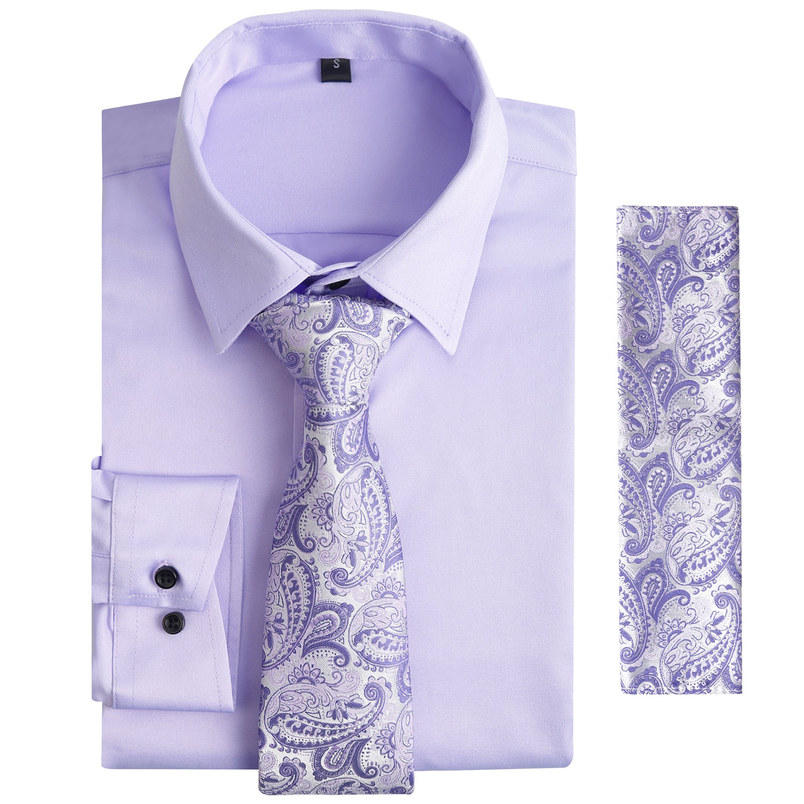 3pcs Light Color Mens Dress Shirt with Tie Pocket Square Set