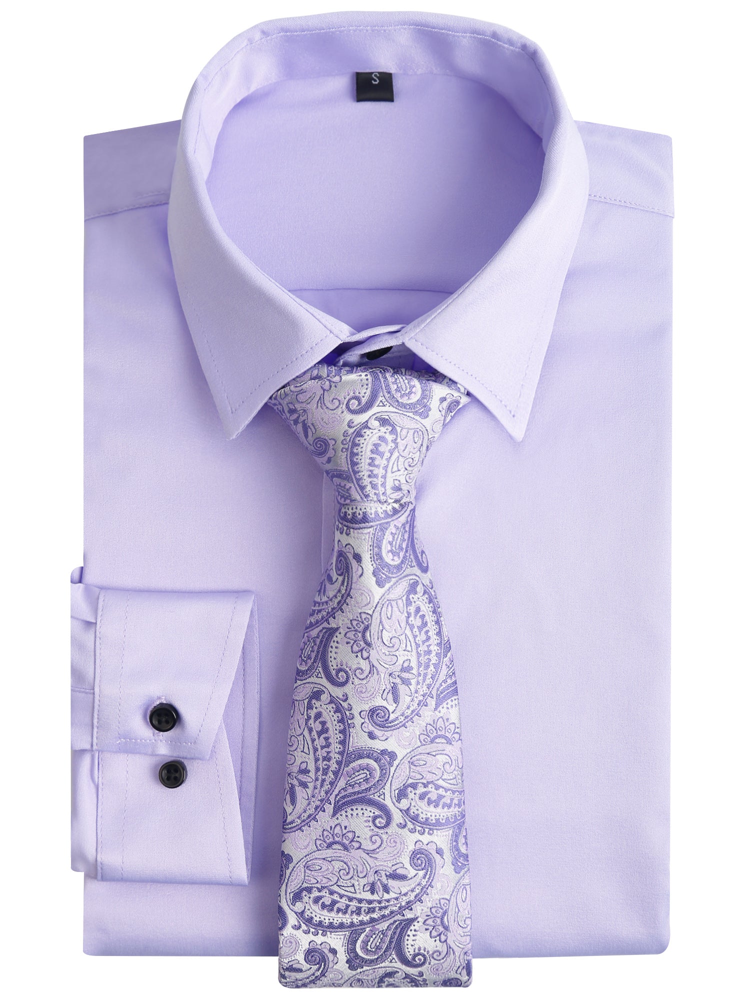 3pcs Mens Dress Shirt with Tie Pocket Square Set Classic Long Sleeve S – Alizeal