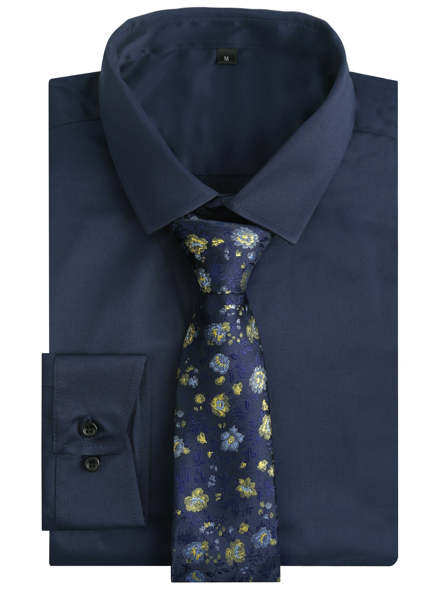3pcs Mens Dress Shirt with Tie Pocket Square Set Classic Long Sleeve Shirts Matching Necktie Button Down Shirt-105