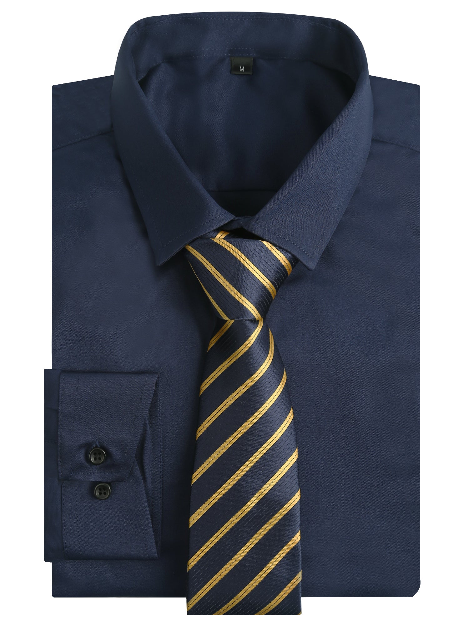 3pcs Mens Dress Shirt with Tie Pocket Square Set Classic Long Sleeve Shirts Matching Necktie Button Down Shirt-105