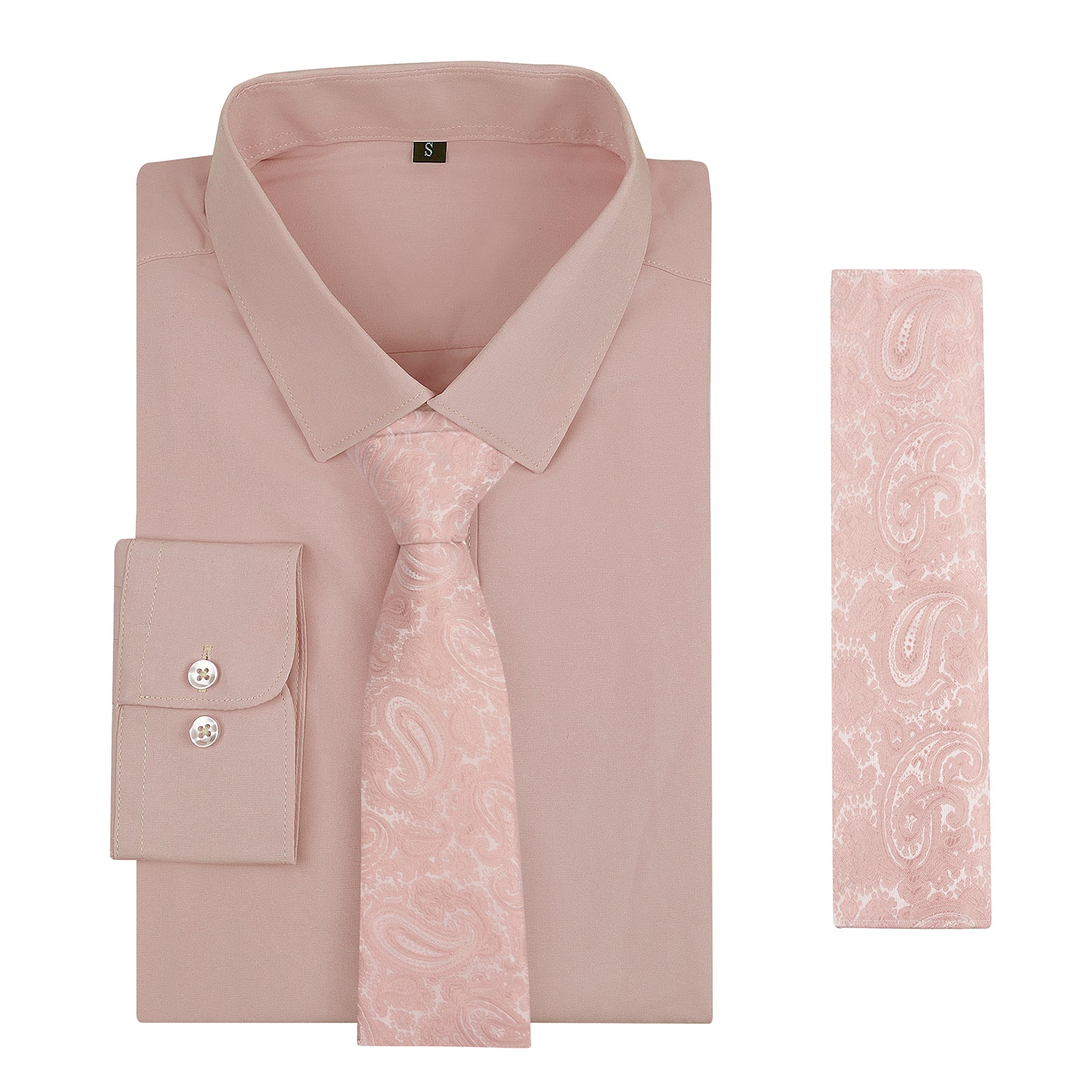 3pcs Mens Dress Shirt with Tie Pocket Square Set Classic Long Sleeve Shirts Matching Necktie Button Down Shirt-105
