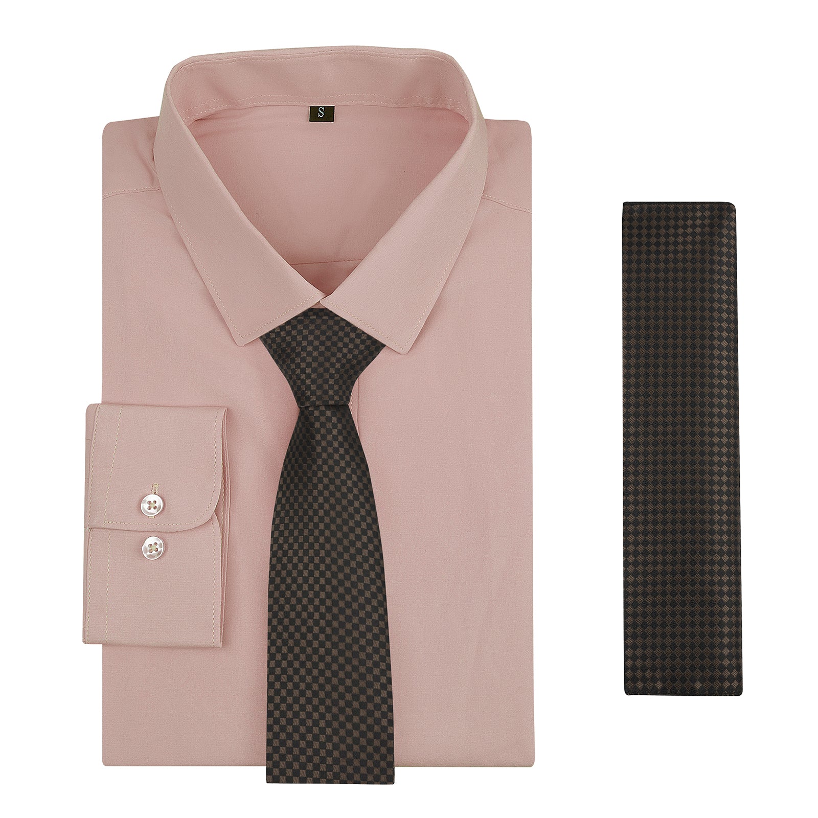 3pcs Mens Dress Shirt with Tie Pocket Square Set Classic Long Sleeve Shirts Matching Necktie Button Down Shirt-105