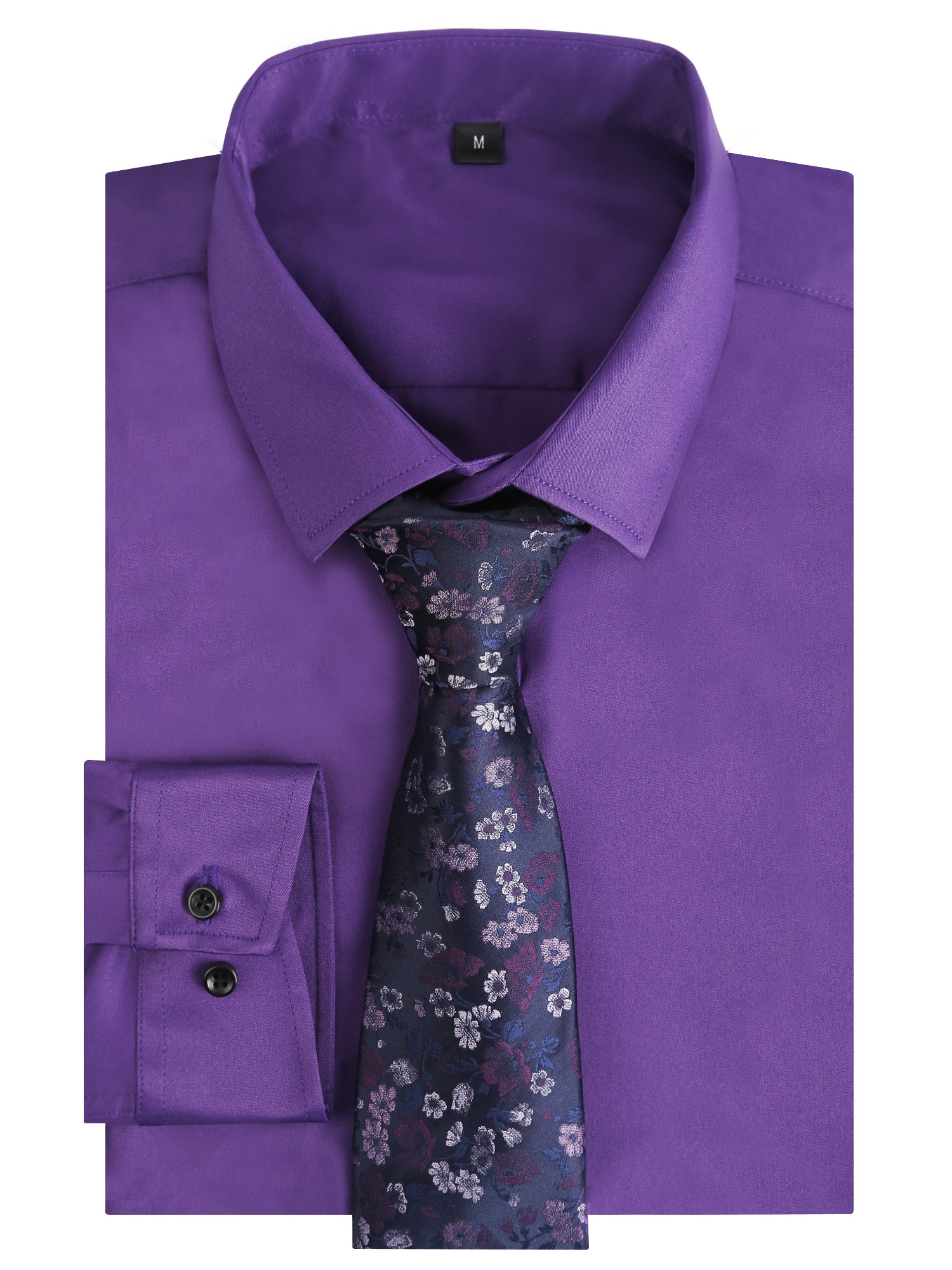 3pcs Mens Dress Shirt with Tie Pocket Square Set Classic Long Sleeve Shirts Matching Necktie Button Down Shirt-105