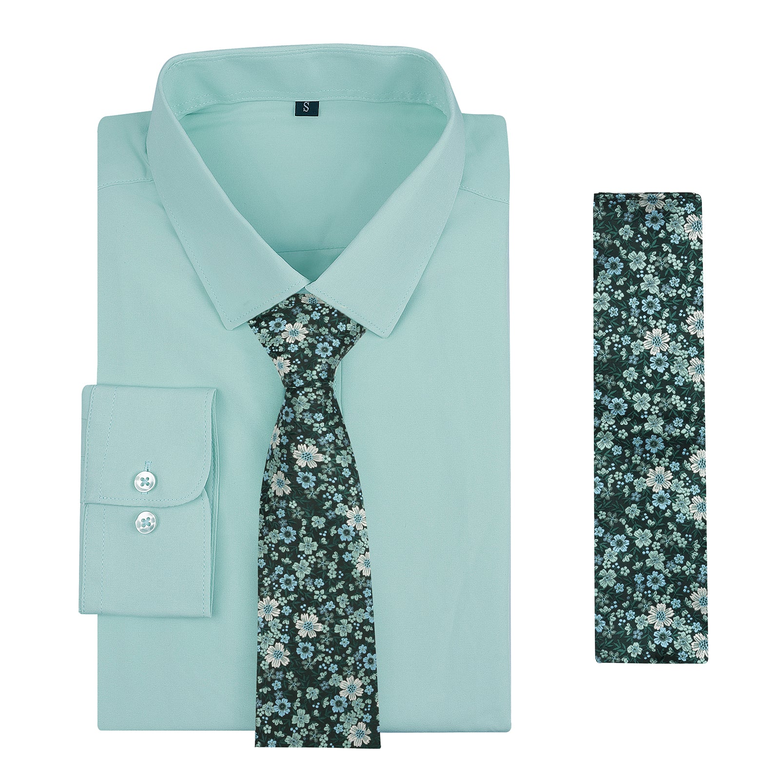 3pcs Mens Dress Shirt with Tie Pocket Square Set Classic Long Sleeve Shirts Matching Necktie Button Down Shirt-105