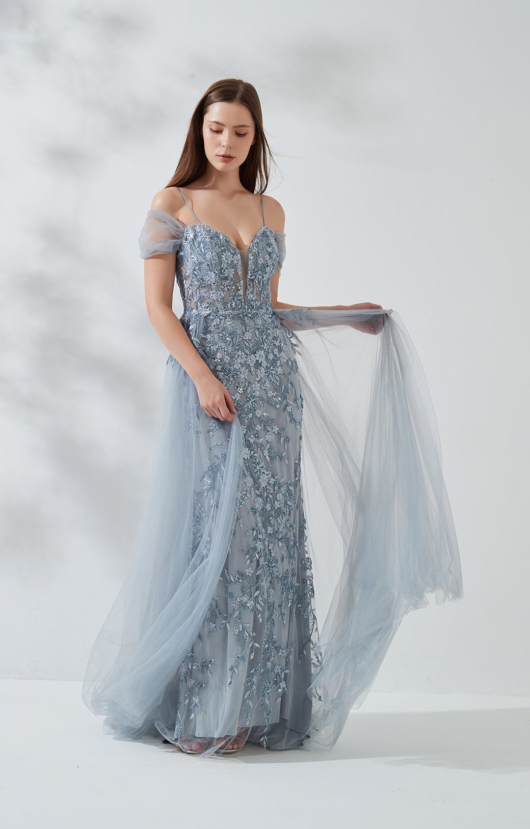 V-Neck Drop Shoulder Straps Embroidered Applique Dresses