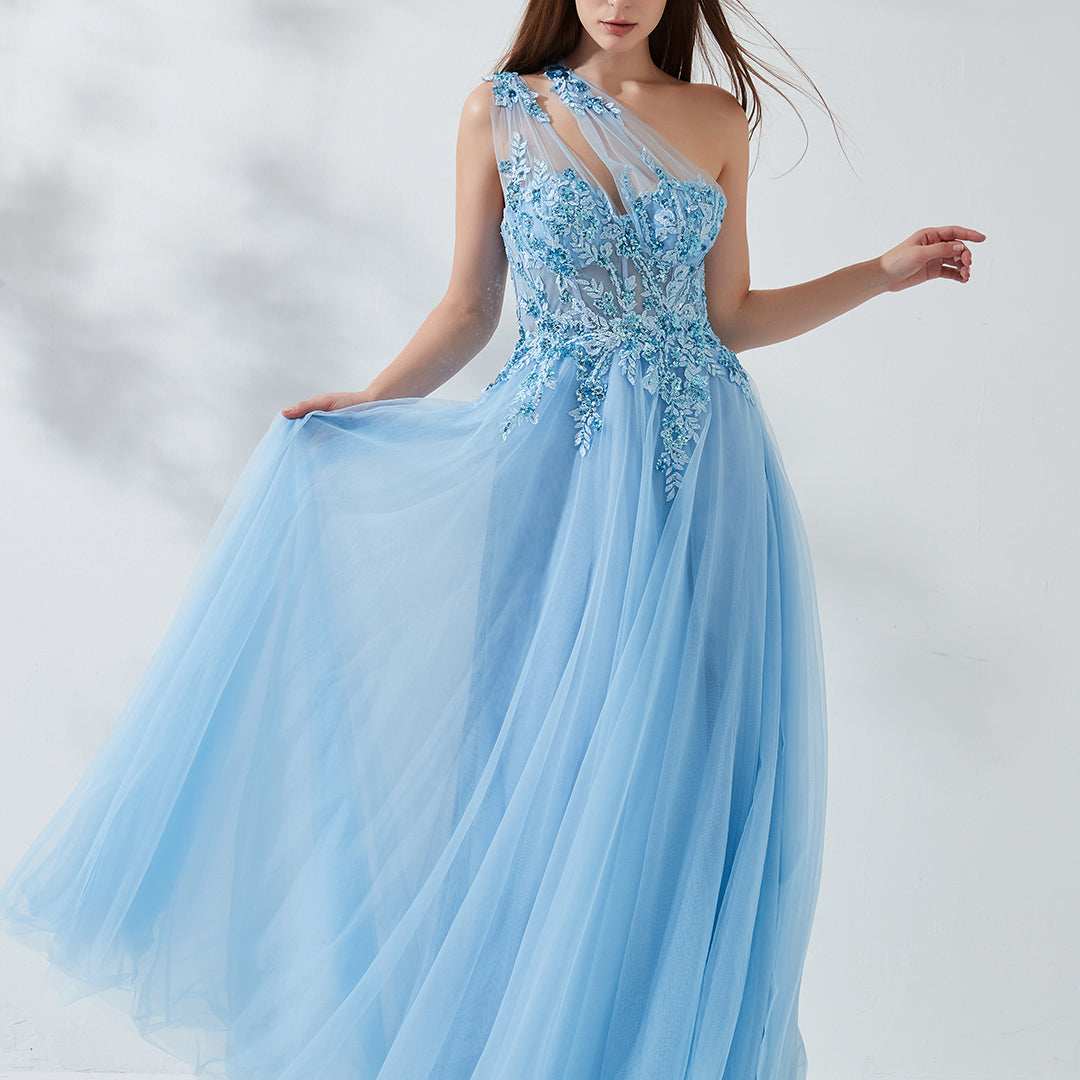 aqua dresses formal Lace Applique Prom V-Neck Gown FD3610 Viniodress Aqua Blue Aqua Blue Long La Femme