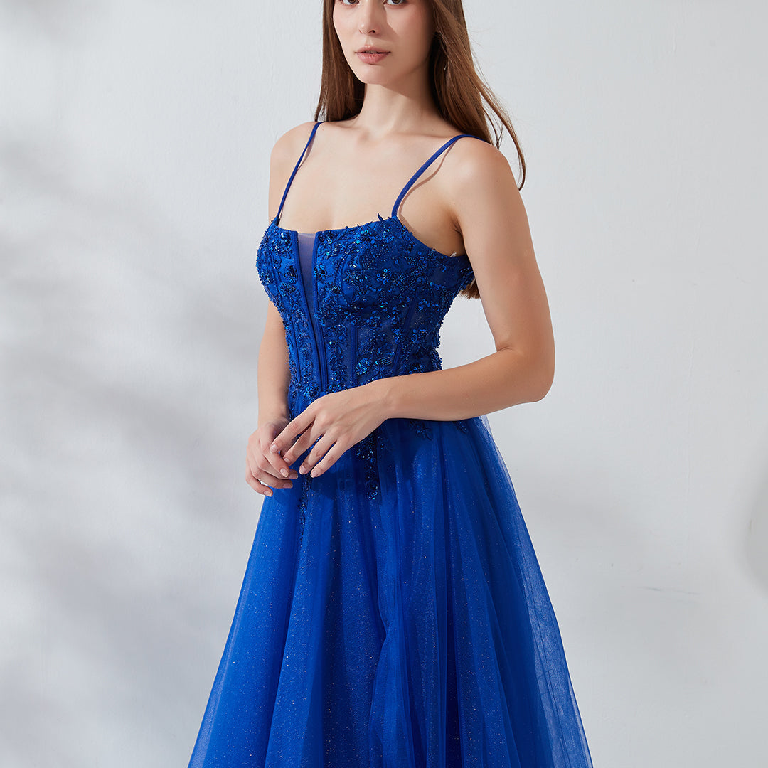 A-line Floor-length Spaghetti Straps Tulle Lace Backless Prom Dress Alizeal A-line Floor-length Spaghetti Straps Tulle Lace Backless Prom Dress Alizeal