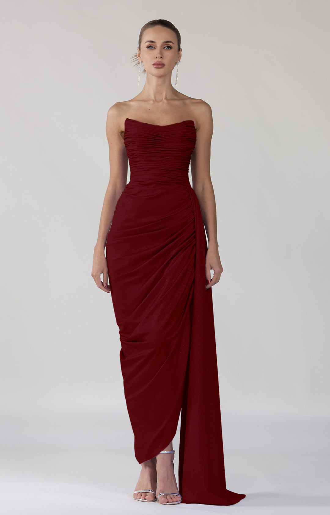 Strapless Square Collar Backless Evening Dress with Pleats