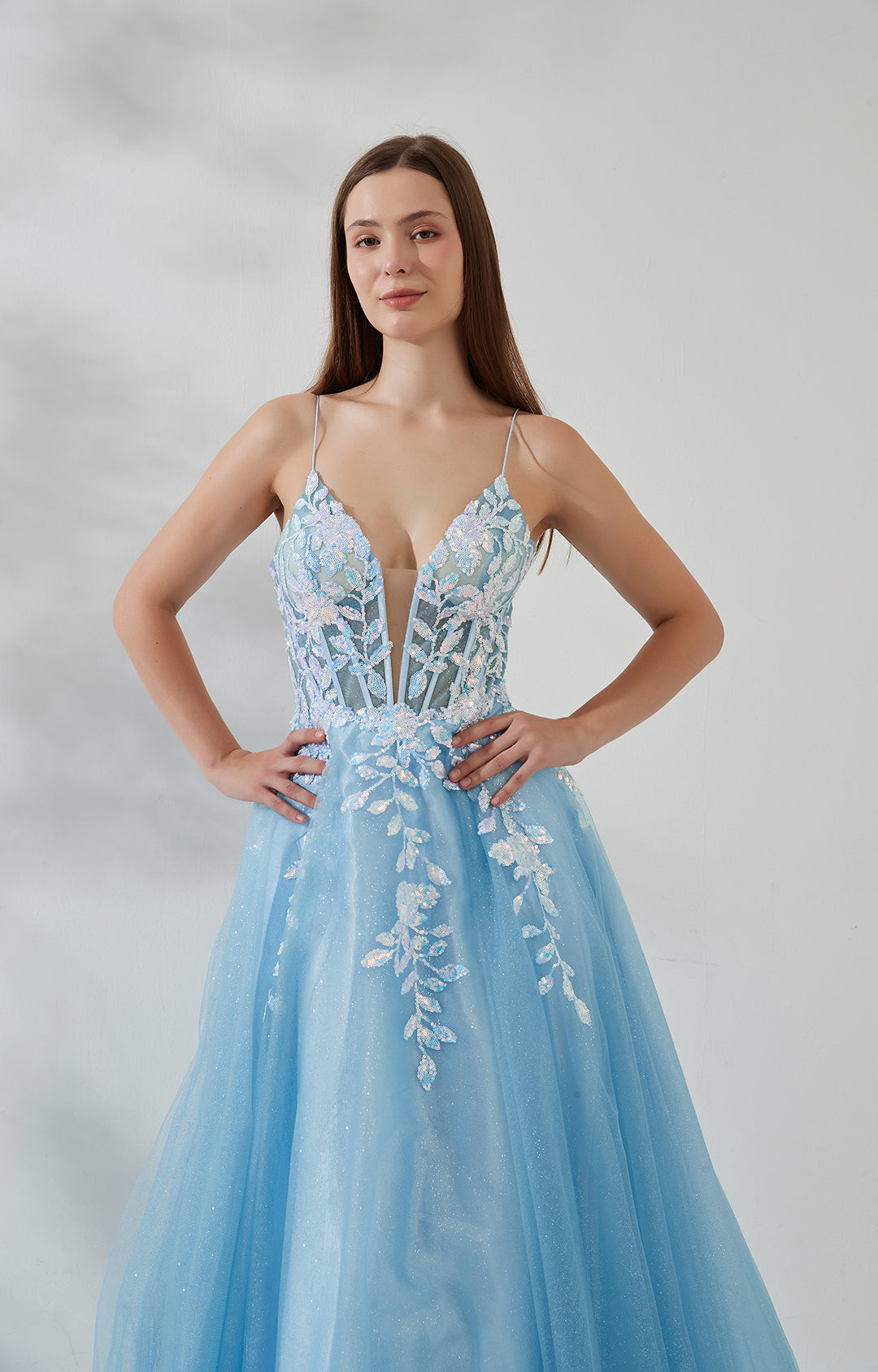 Sweetheart Neck Split Sequins Multi Layers Mesh Dresses