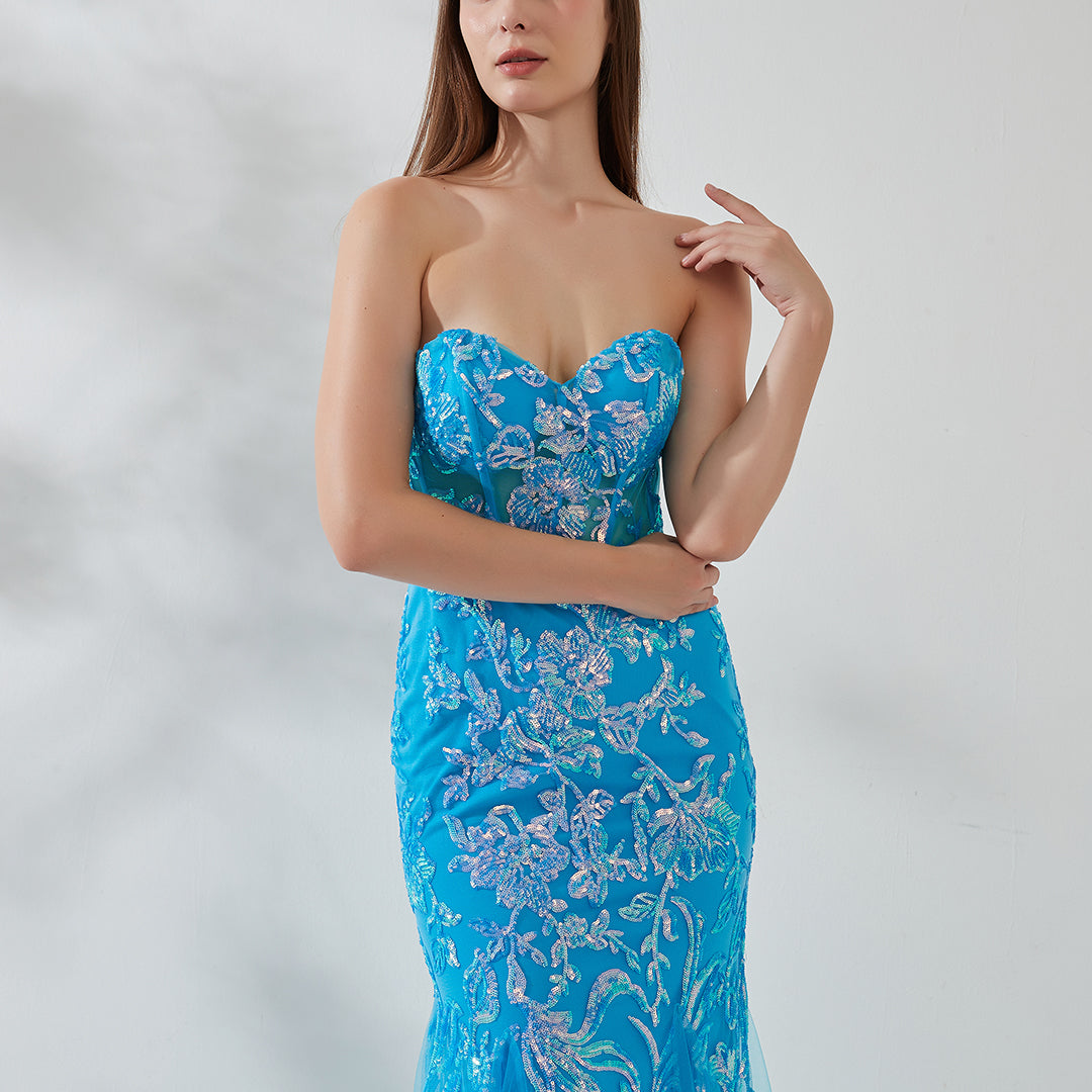 Sweetheart Collar Tube Top Lace-up Back Floor-length Fishtail Dress Alizeal Sweetheart Collar Tube Top Lace-up Back Floor-length Fishtail Dress Alizeal