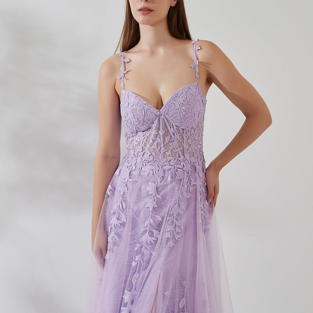 A-line Heart Collar Side Split Lace Appliqued Beads Prom Dress A-line Heart Collar Side Split Lace Appliqued Beads Prom Dress