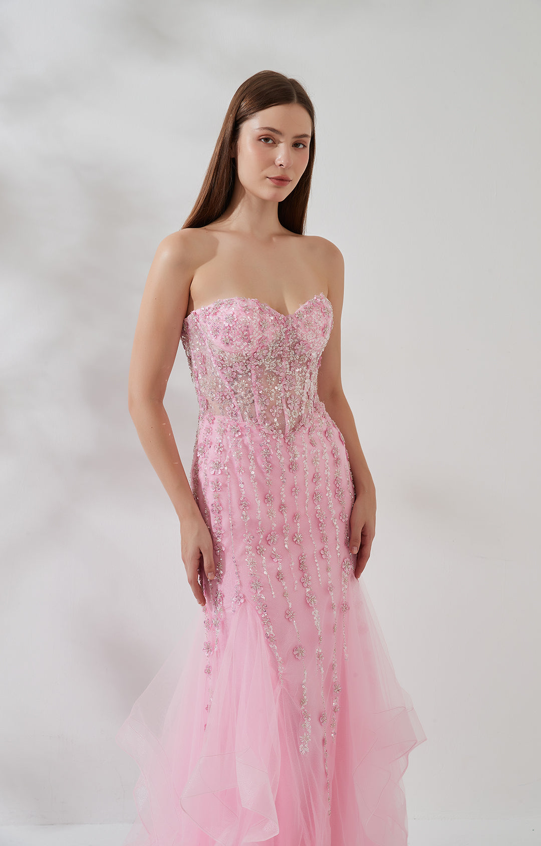 Tube Top Sweetheart Neckline Sparkly Mesh Beads Fishtail Formal Party Dress