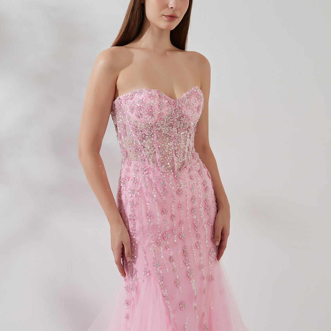 Tube Top Sweetheart Neckline Sparkly Mesh Beads Fishtail Formal Party Dress Tube Top Sweetheart Neckline Sparkly Mesh Beads Fishtail Formal Party Dress