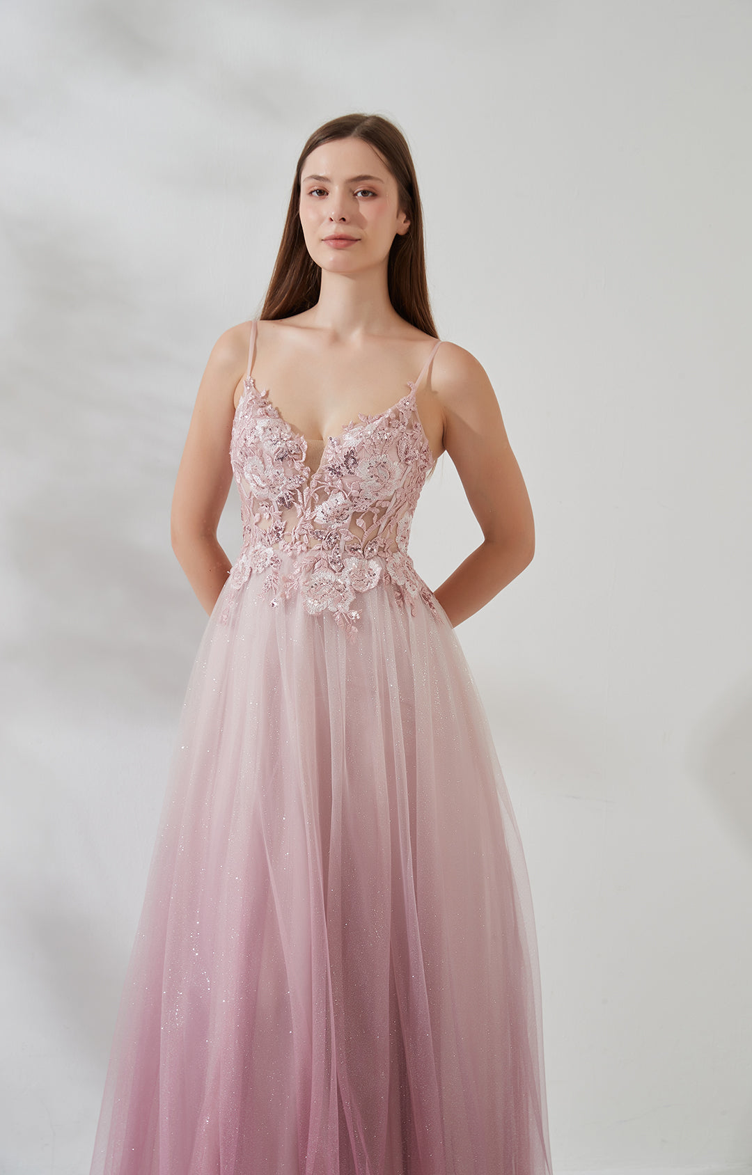 Adjustable Spaghetti Straps V Neck Floor-length Prom Dress