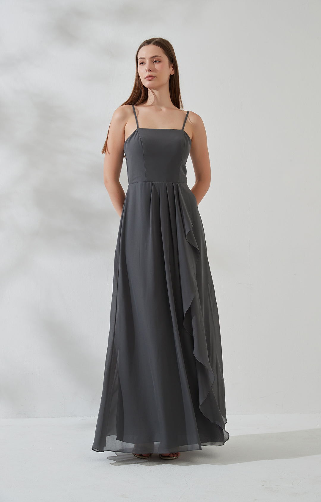 Spaghetti Straps Sleeveless Side Split Irregular Hem Evening Bridesmaid Dresses