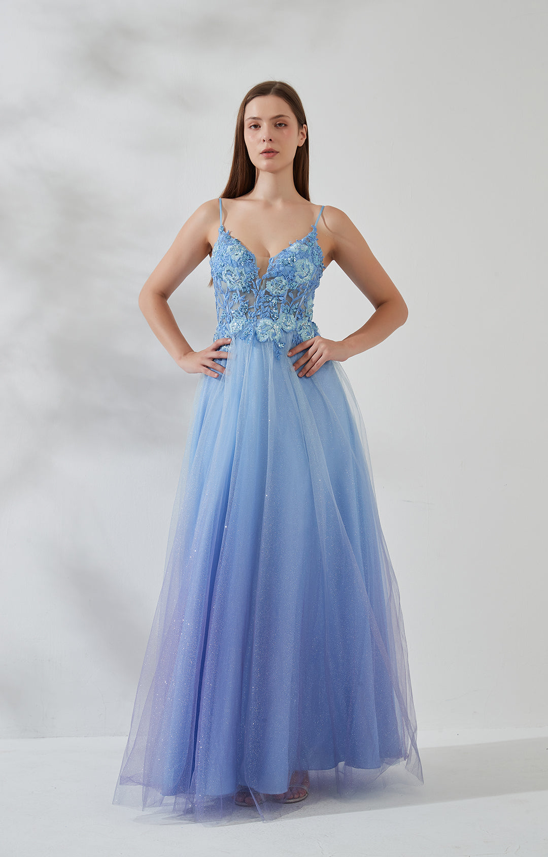 Adjustable Spaghetti Straps V Neck Floor-length Prom Dress