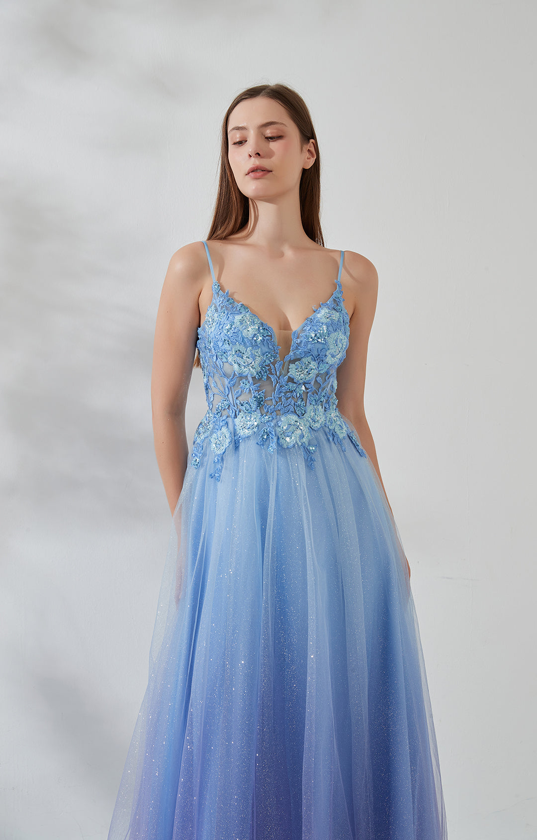 V-Neck Adjustable Spaghetti Straps Floor-length Prom Dress