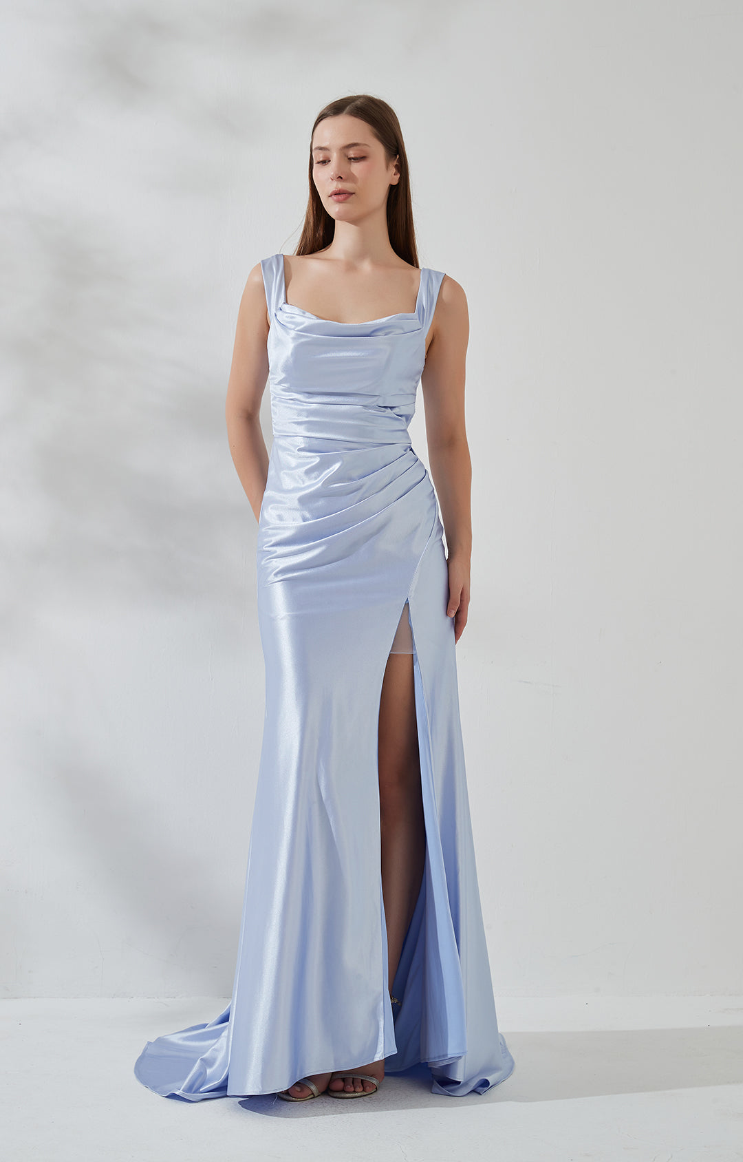 Sleeveless Pleated Satin High Split Sweep Train Bridesmaid Evening Dre Alizeal Sleeveless Pleated Satin High Split Sweep Train Bridesmaid Evening Dre Alizeal