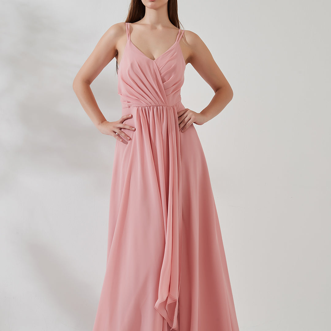 V-Neck Double Strap Side Split Pleats Ruching Ruffles Bridesmaid Dress Alizeal V-Neck Double Strap Side Split Pleats Ruching Ruffles Bridesmaid Dress Alizeal