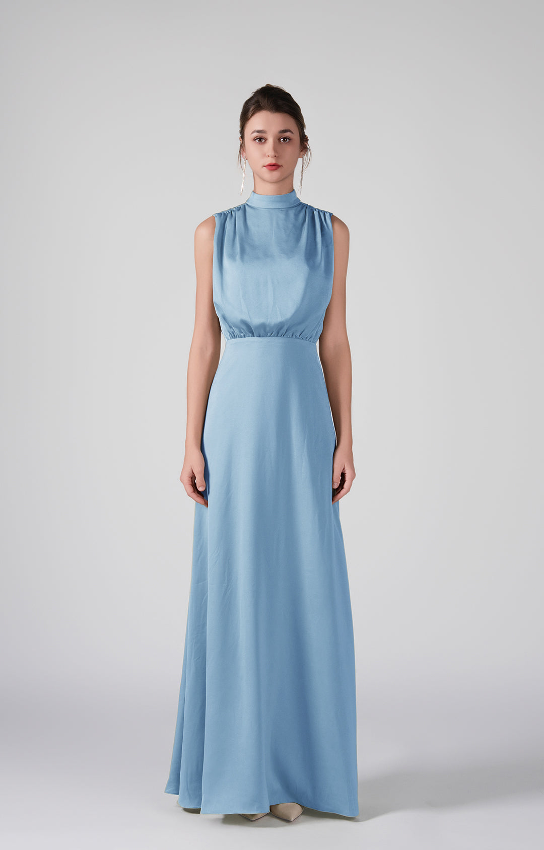 High Neckline Sleeveless Gathered Waist Dresses