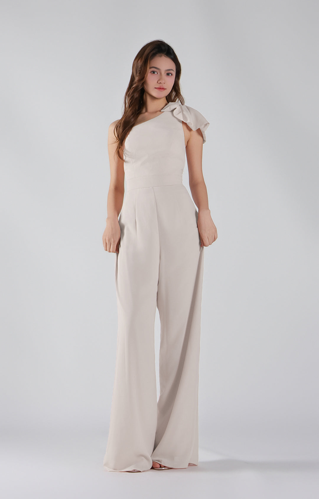 Asymmetrical One-Shoulder Wide-Leg Chiffon Pants