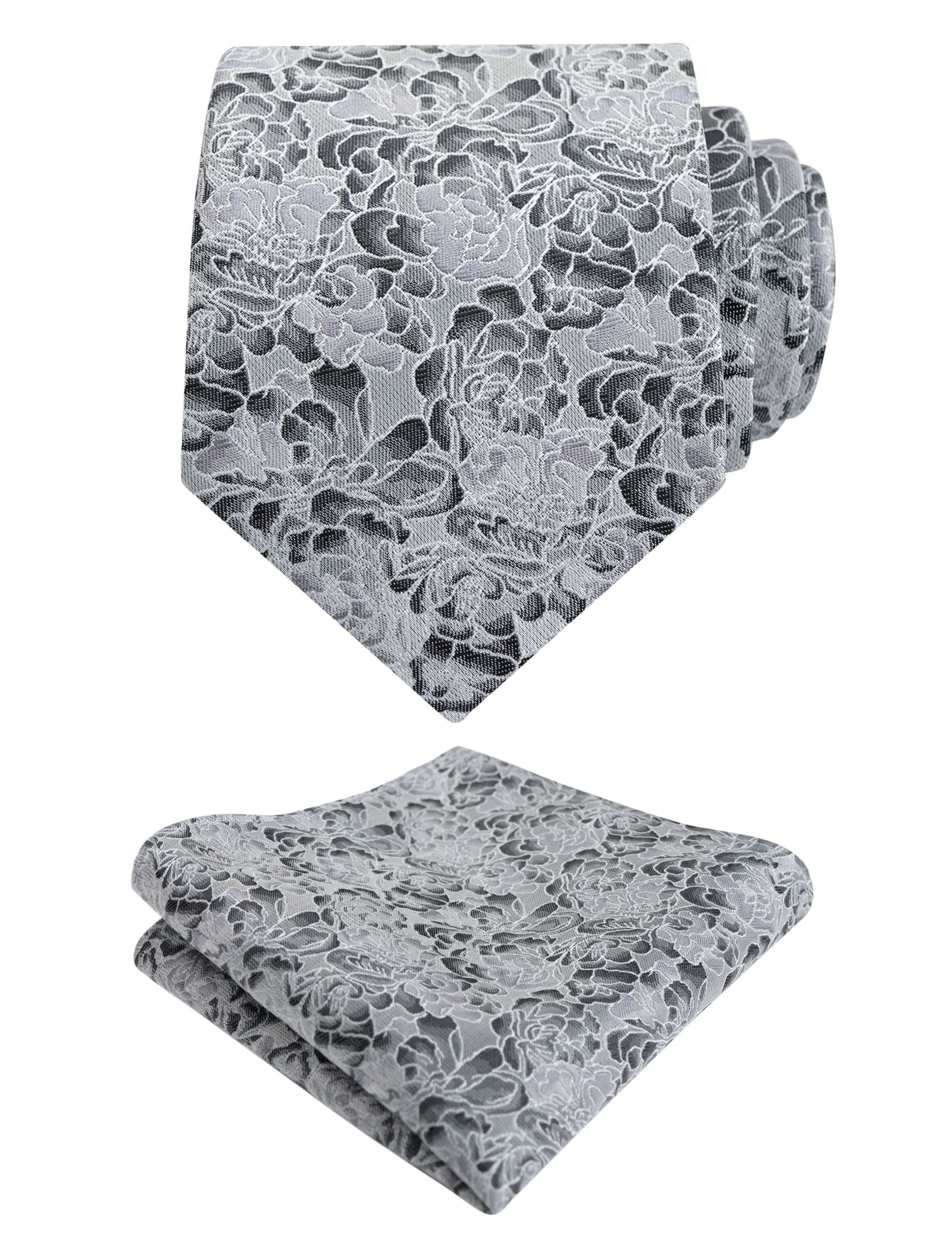 Men's 3.15inches Rose Pattern Necktie With Floral Handkerchief Set-125