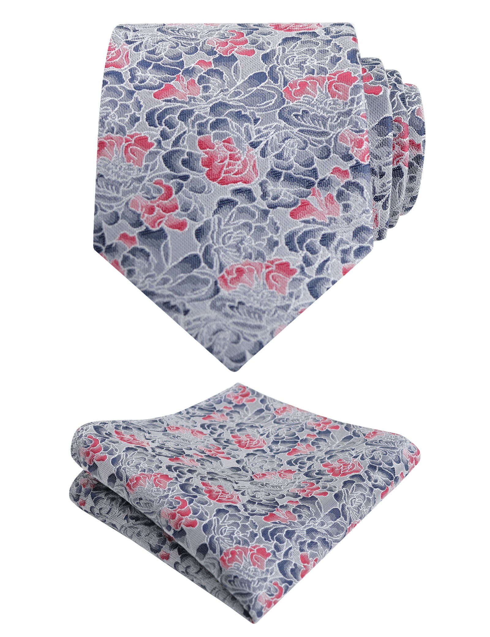 Men's 3.15inches Rose Pattern Necktie With Floral Handkerchief Set-125
