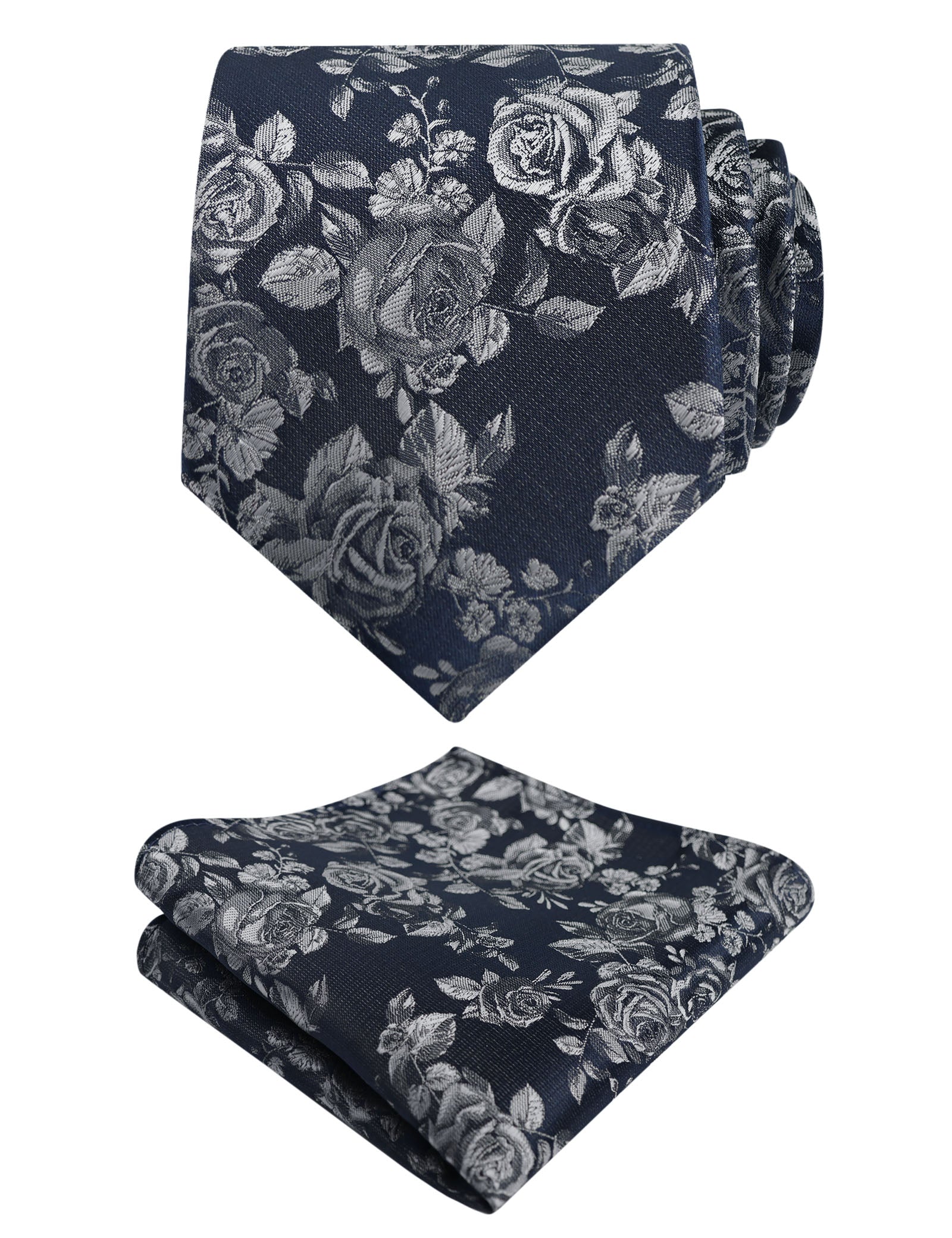 Men's 3.15inches Rose Pattern Necktie With Floral Handkerchief Set-125
