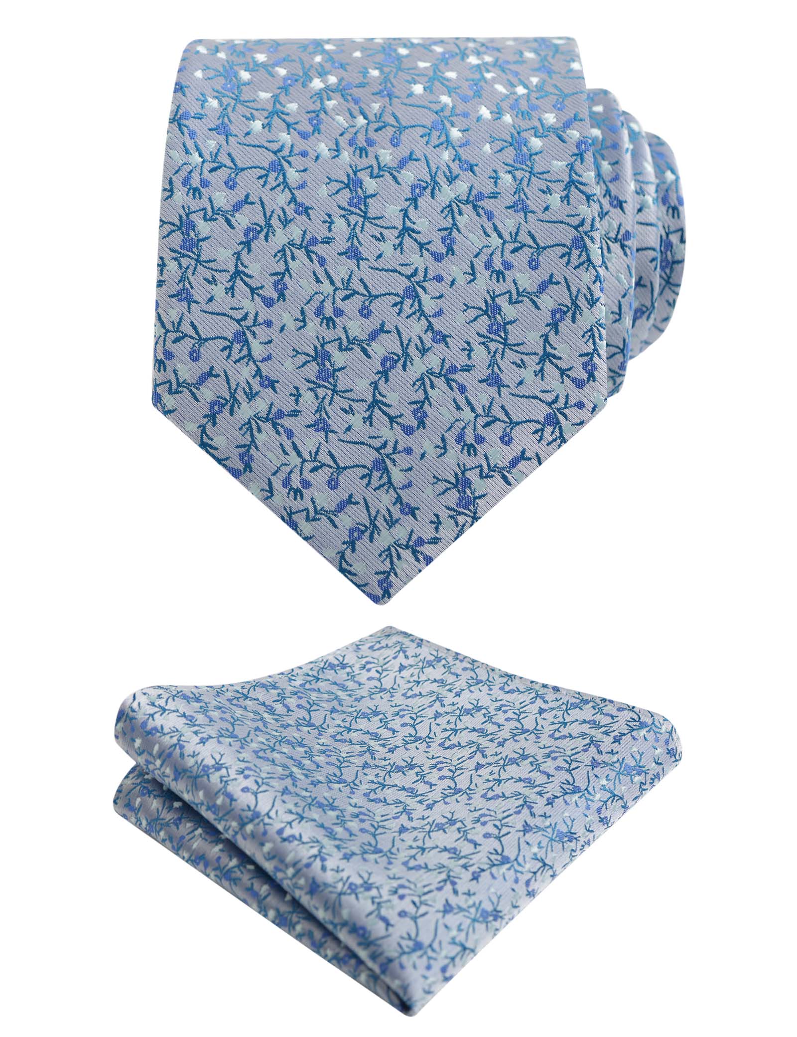 Men's 3.15inches Light Color Rustic Tie with Flower Printed Handkerchief-127