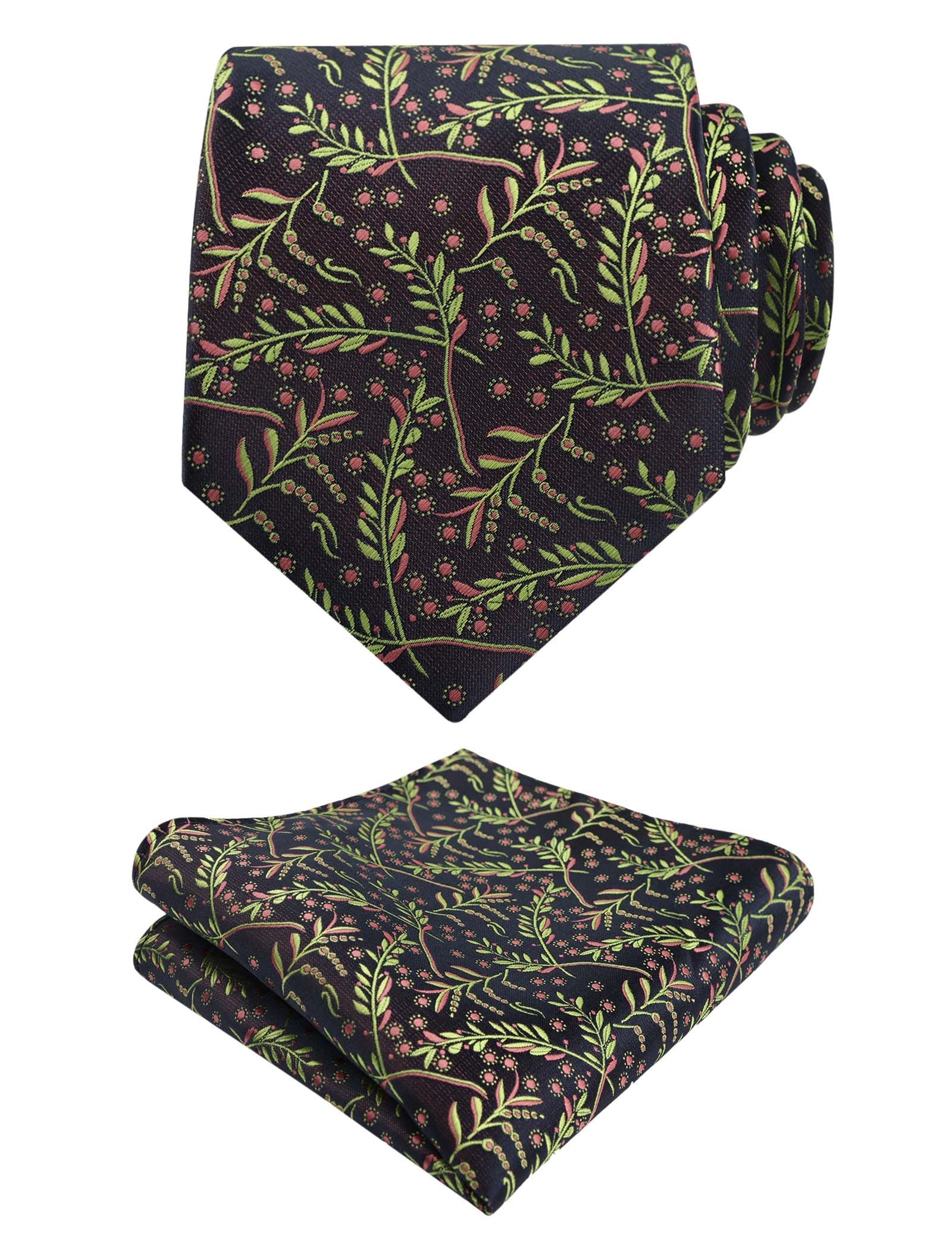 Men's 3.15inches Light Color Rustic Tie with Flower Printed Handkerchief-127