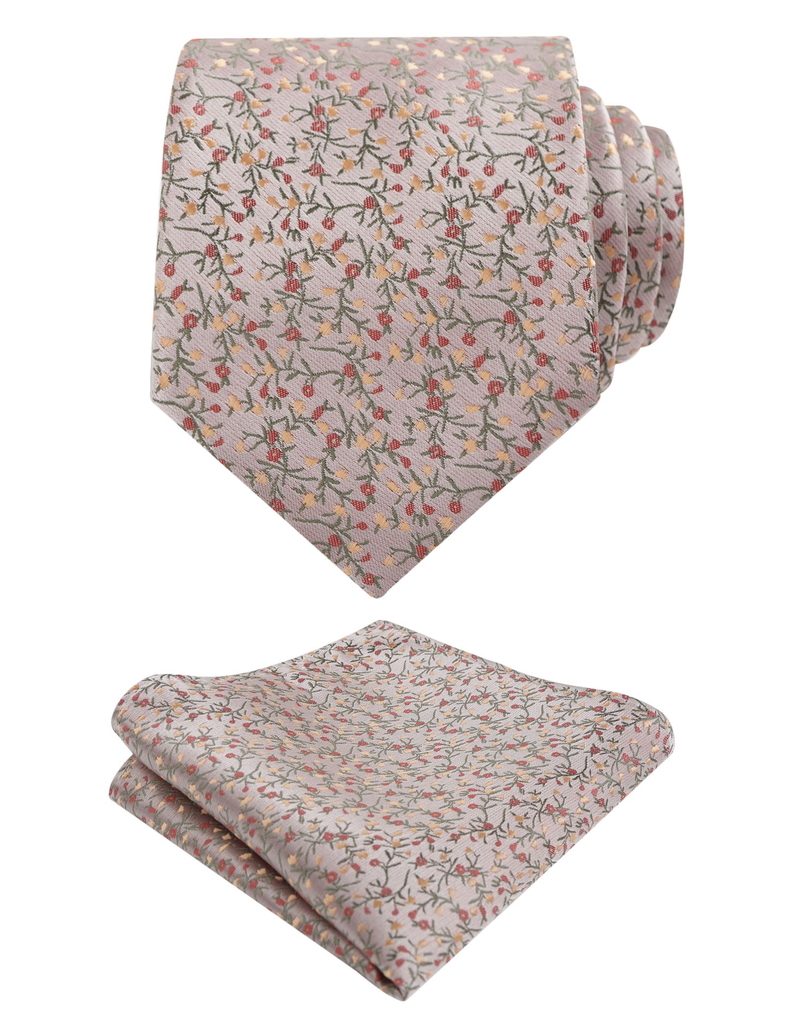 Men's 3.15inches Light Color Rustic Tie with Flower Printed Handkerchief-127