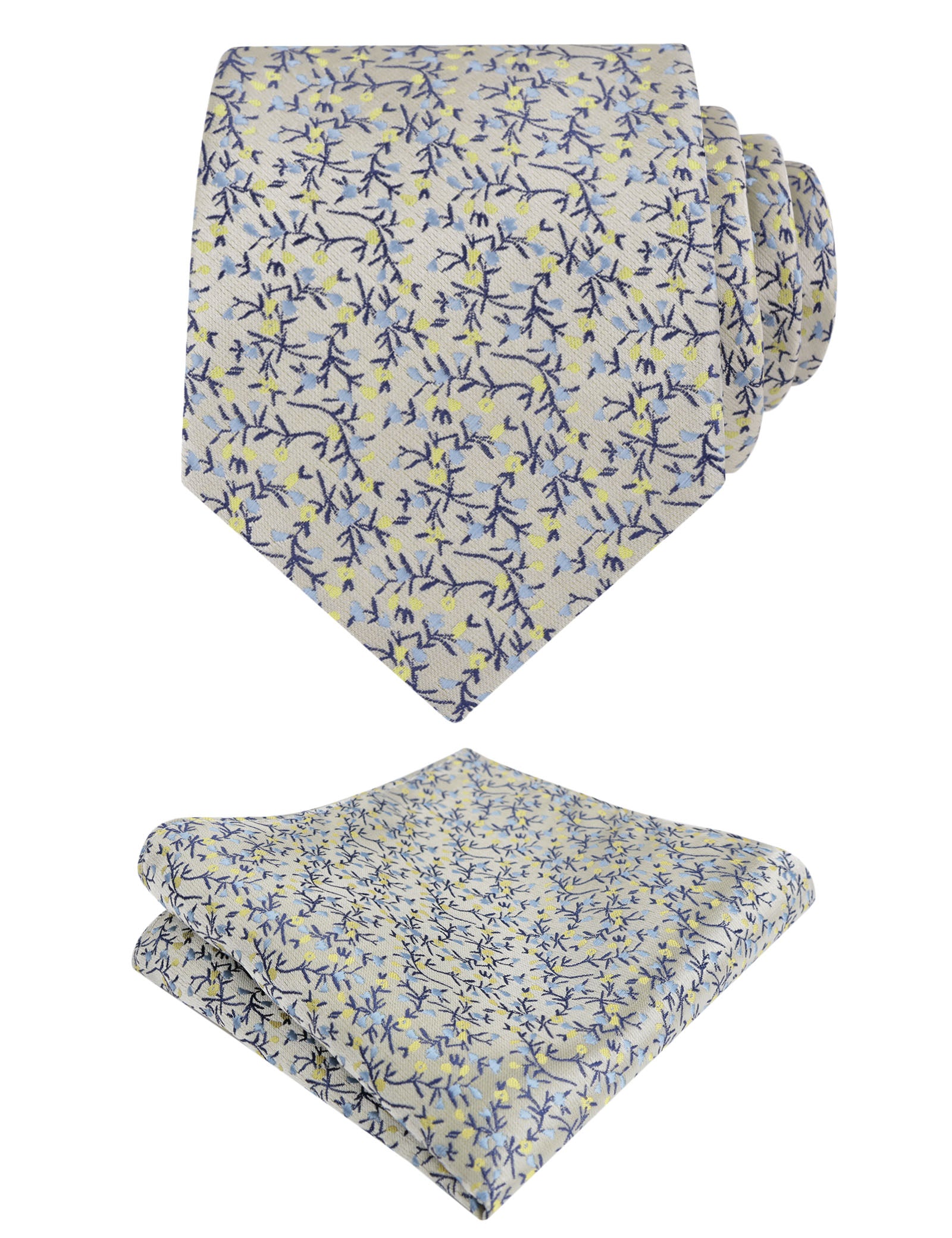 Men's 3.15inches Light Color Rustic Tie with Flower Printed Handkerchief-127