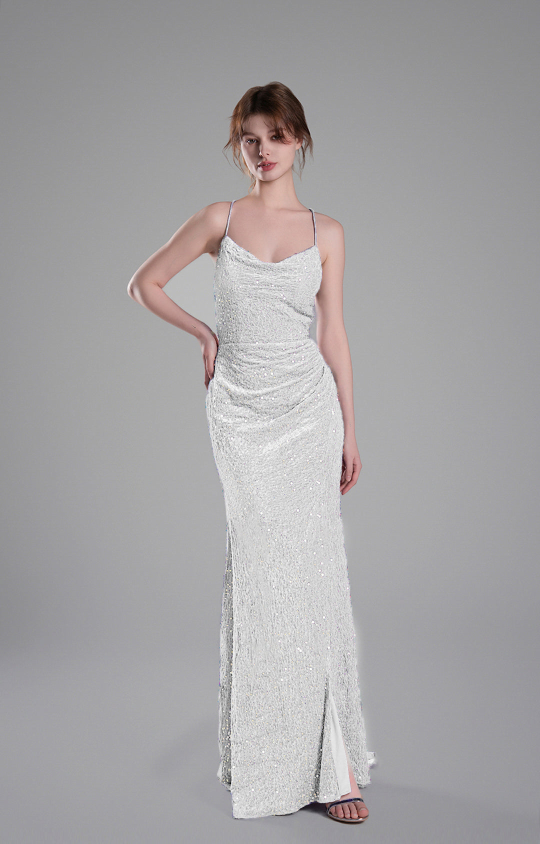 Cowl Neckline Eye-Catching Sequin Lace-Up Dresses